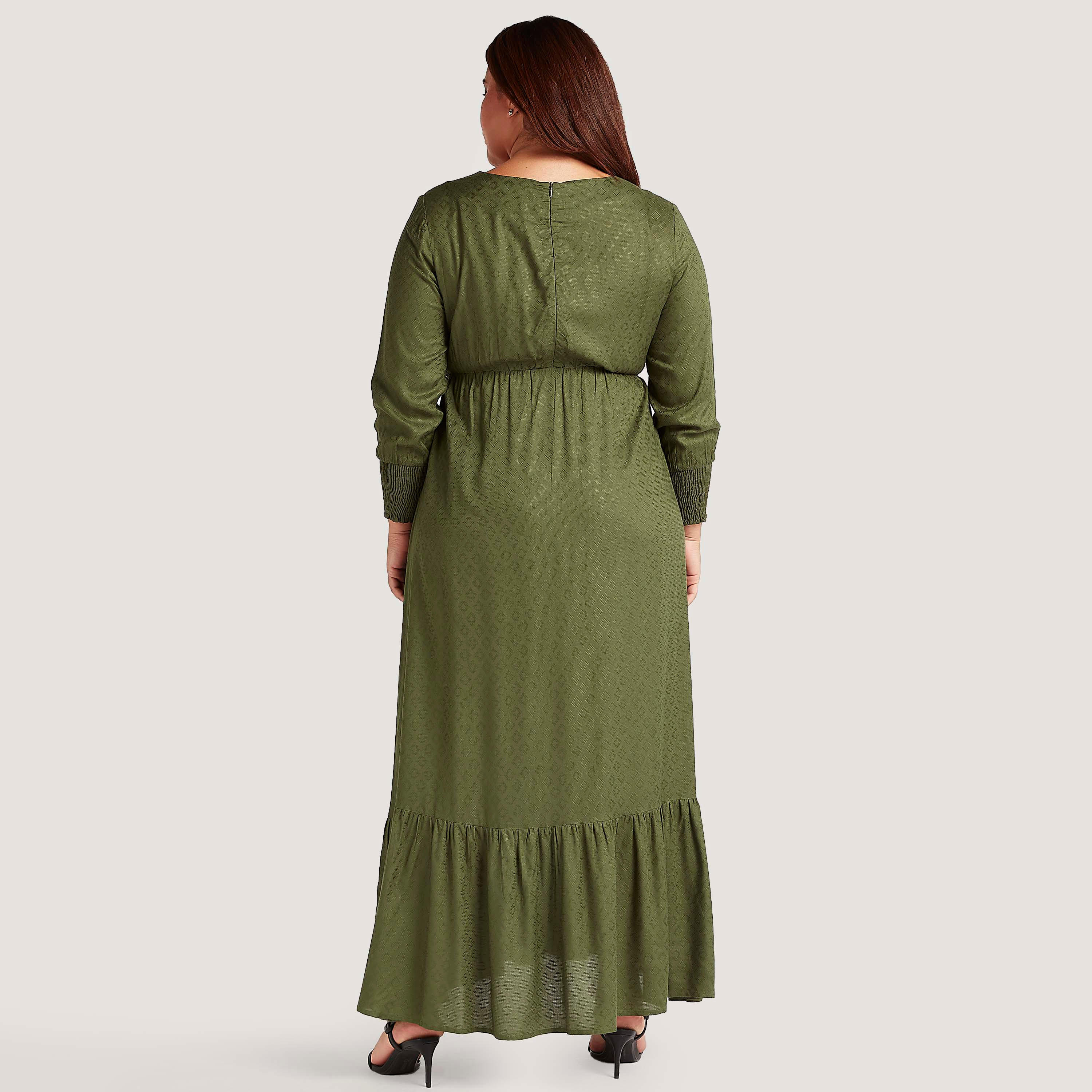 فستان طويل إيه لاين بارز الملمس بجيوب وأكمام بأساور مطرزة-women-clothing-dresses-image-4