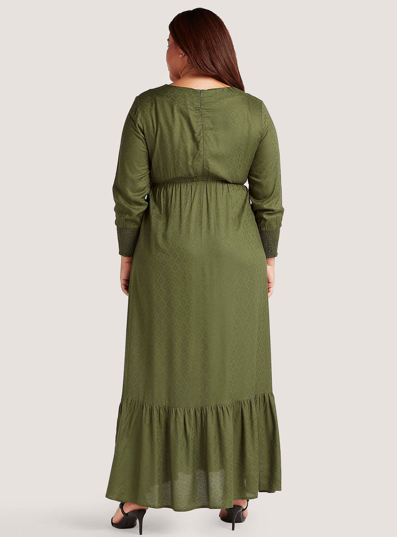 فستان طويل إيه لاين بارز الملمس بجيوب وأكمام بأساور مطرزة-women-clothing-dresses-image-4