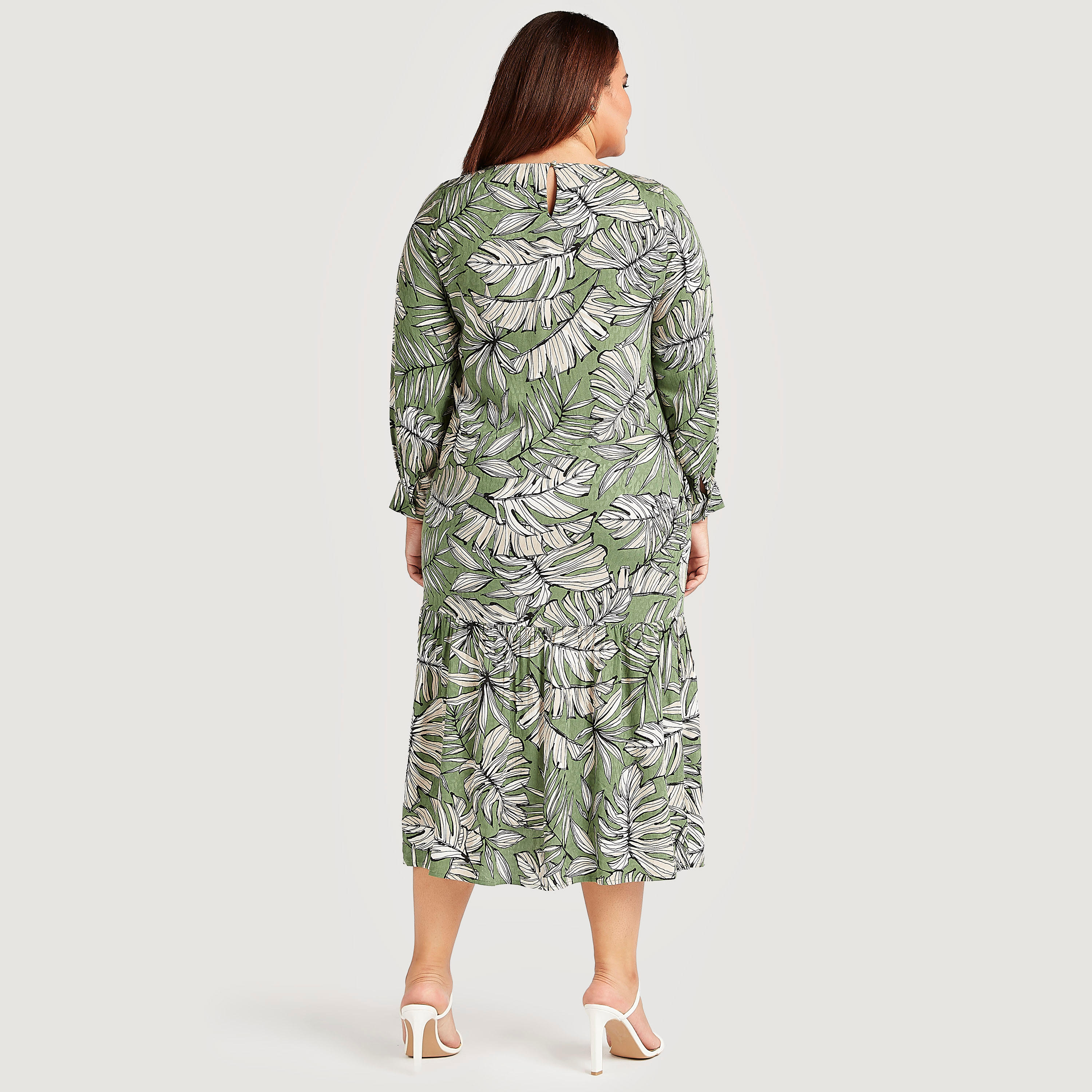 فستان ميدي بتصميم أزهار وأكمام طويلة وفتحة جانبيّة-women-clothing-dresses-image-4