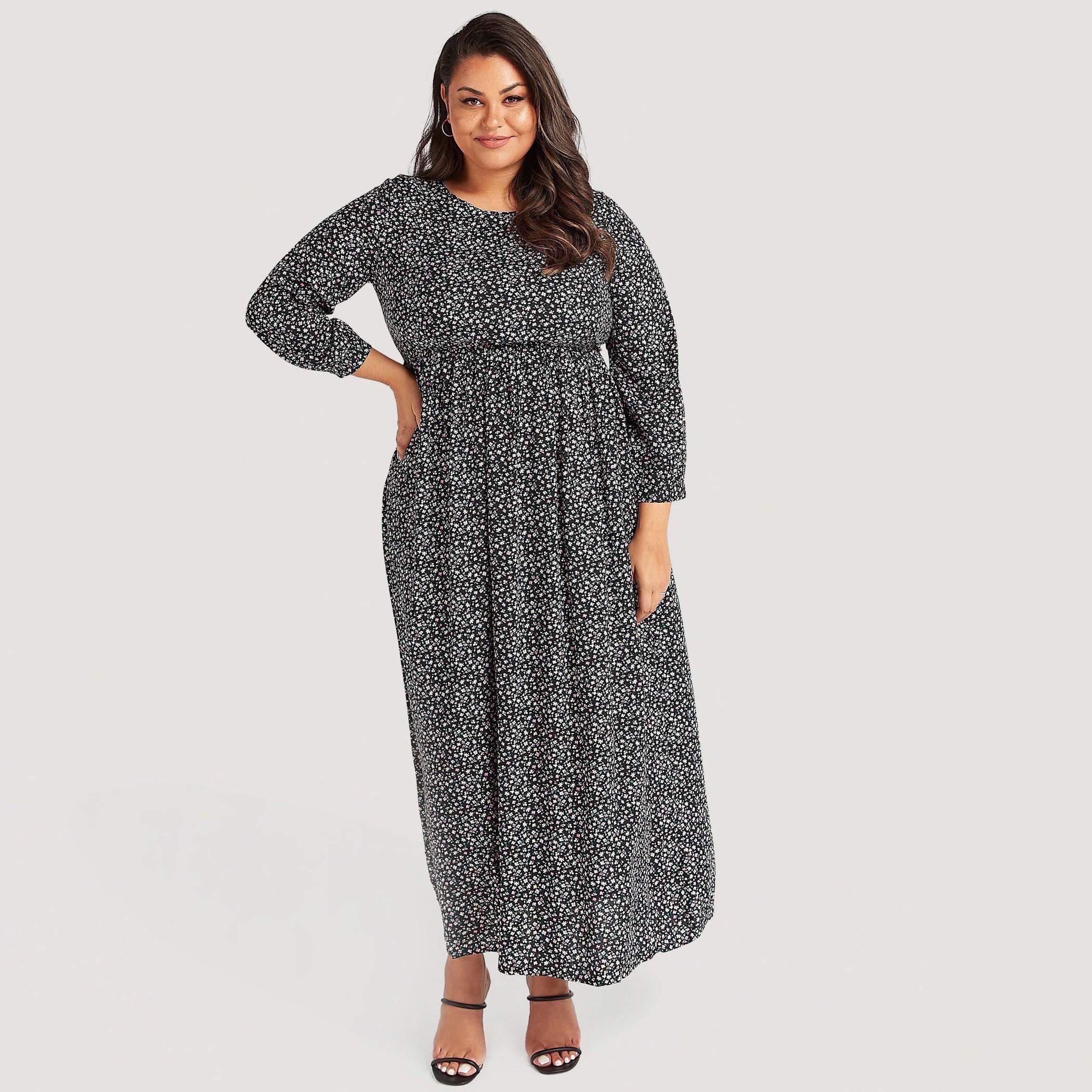 فستان طويل إيه لاين بجيوب وطبعات أزهار-women-clothing-dresses-image-1