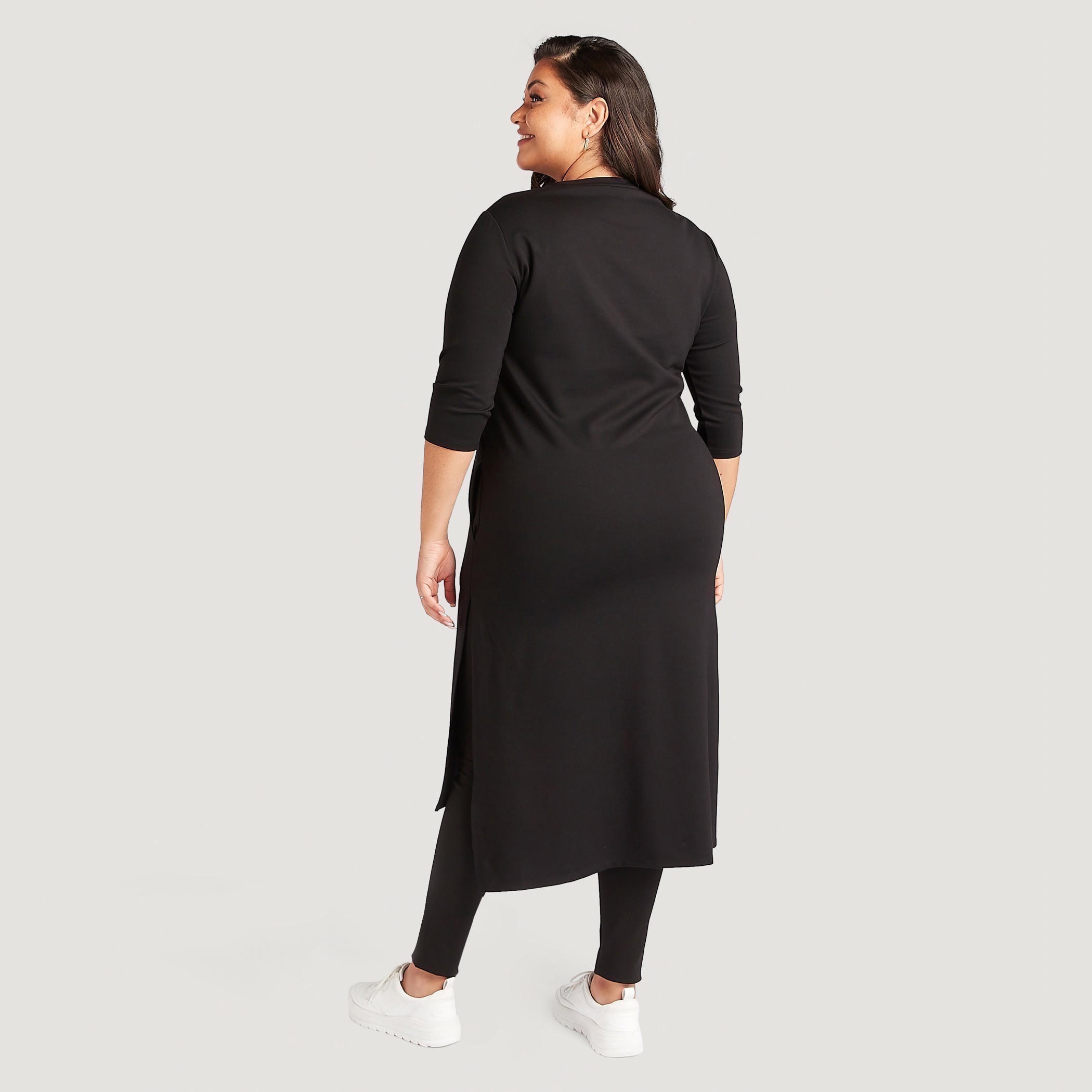 فستان واسع ميدي بتطريز أزهار وأكمام 3/4 وأطراف بطول غير مستوي-women-clothing-dresses-image-4