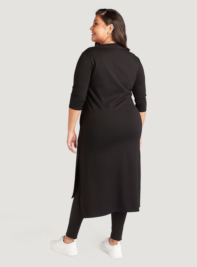 فستان واسع ميدي بتطريز أزهار وأكمام 3/4 وأطراف بطول غير مستوي-women-clothing-dresses-image-4