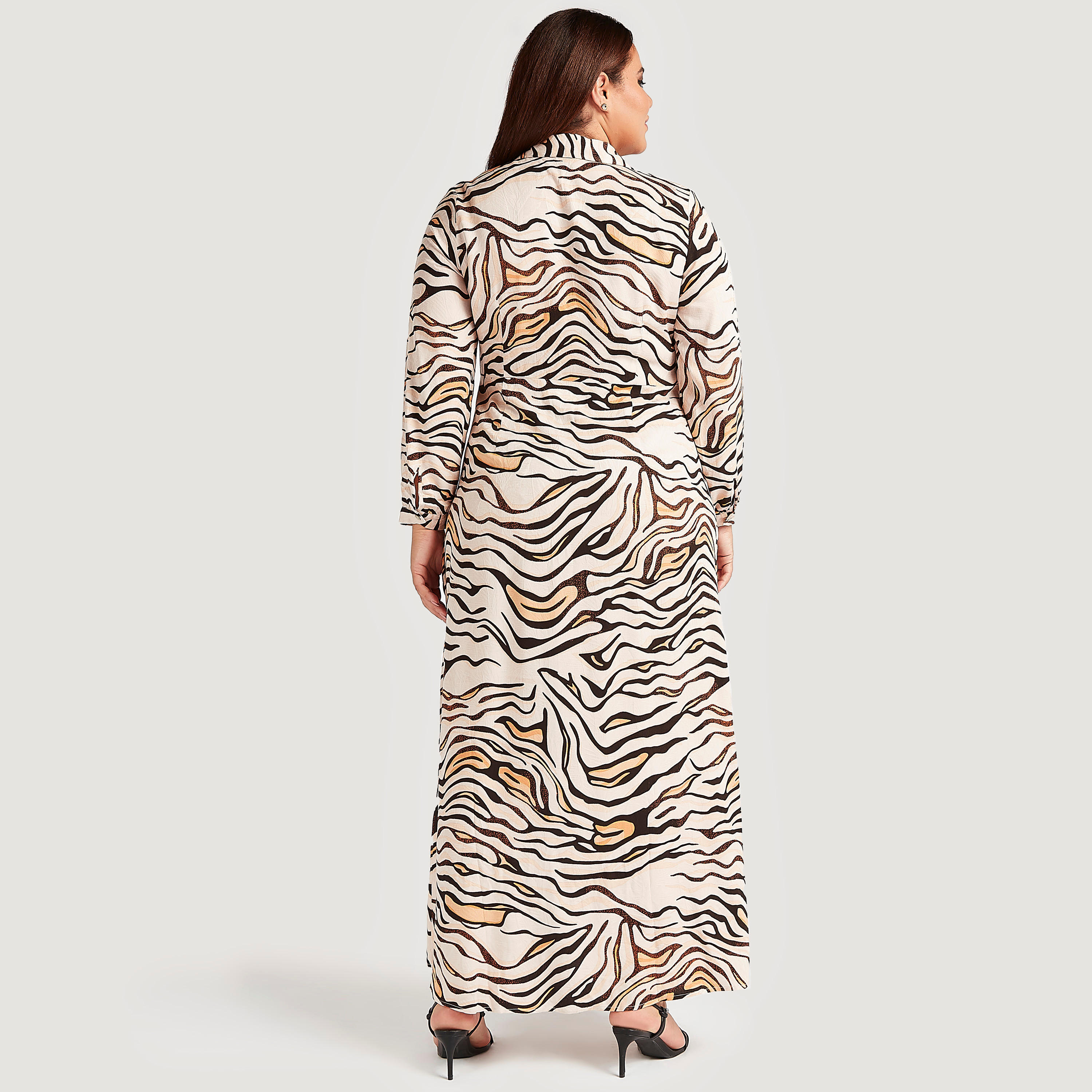 Animal Print Button Up A-line Shirt Dress with Long Sleeves-women-clothing-dresses-image-4