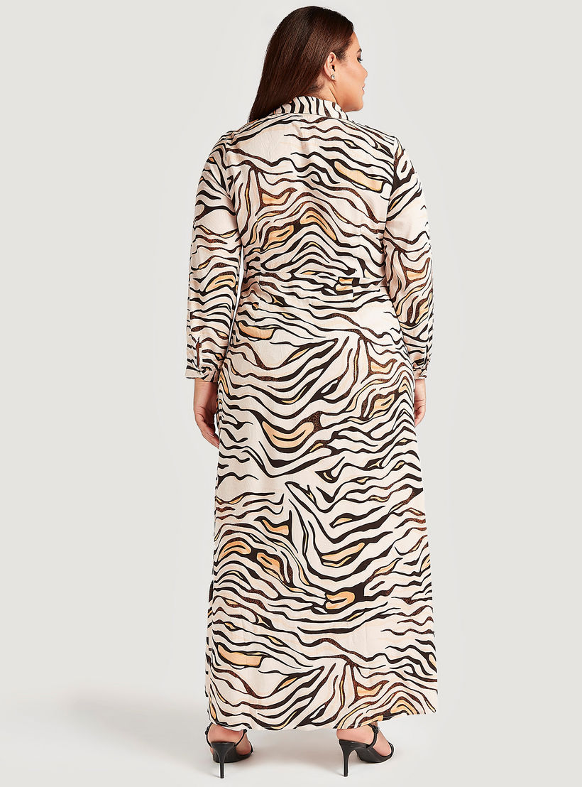 Animal Print Button Up A-line Shirt Dress with Long Sleeves-women-clothing-dresses-image-4