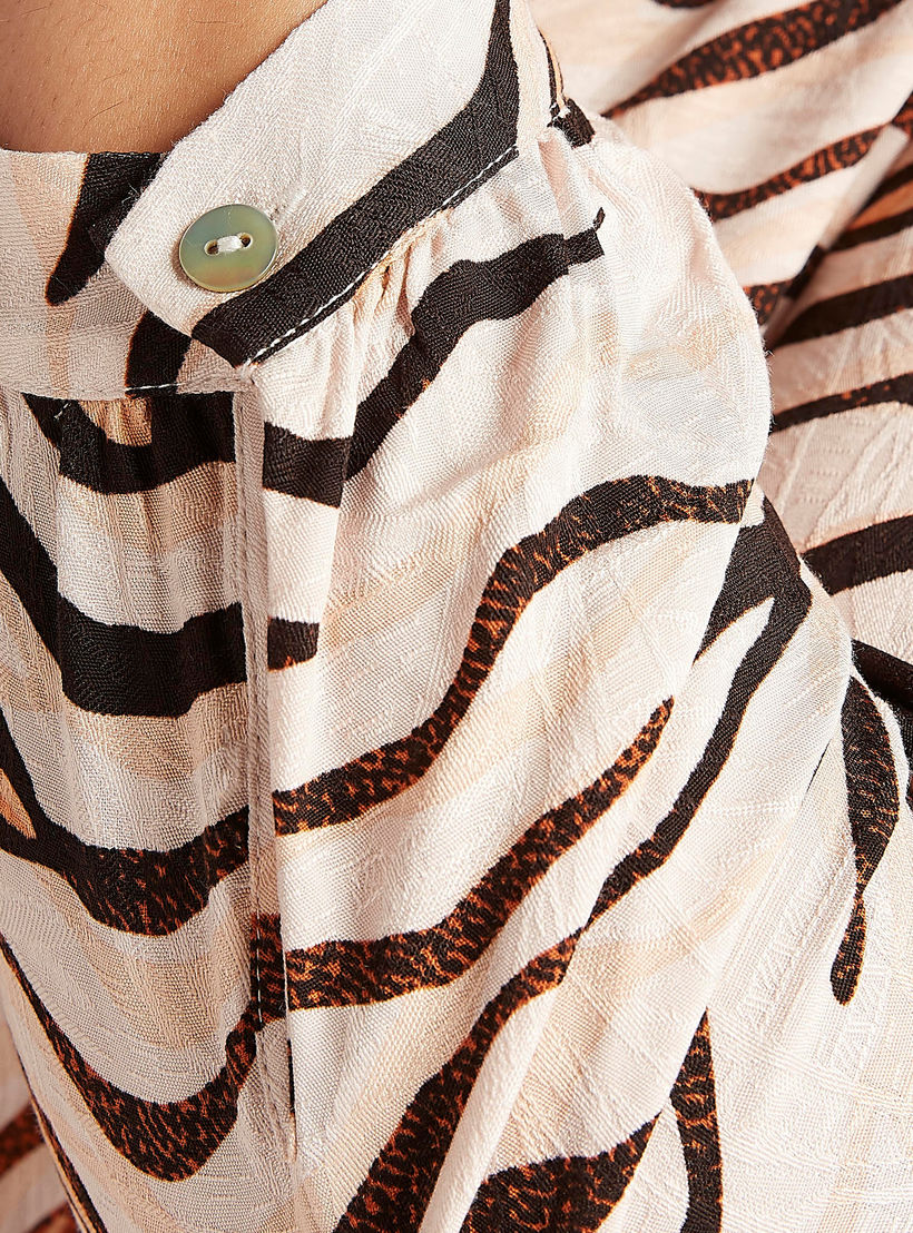Animal Print Button Up A-line Shirt Dress with Long Sleeves-women-clothing-dresses-image-5