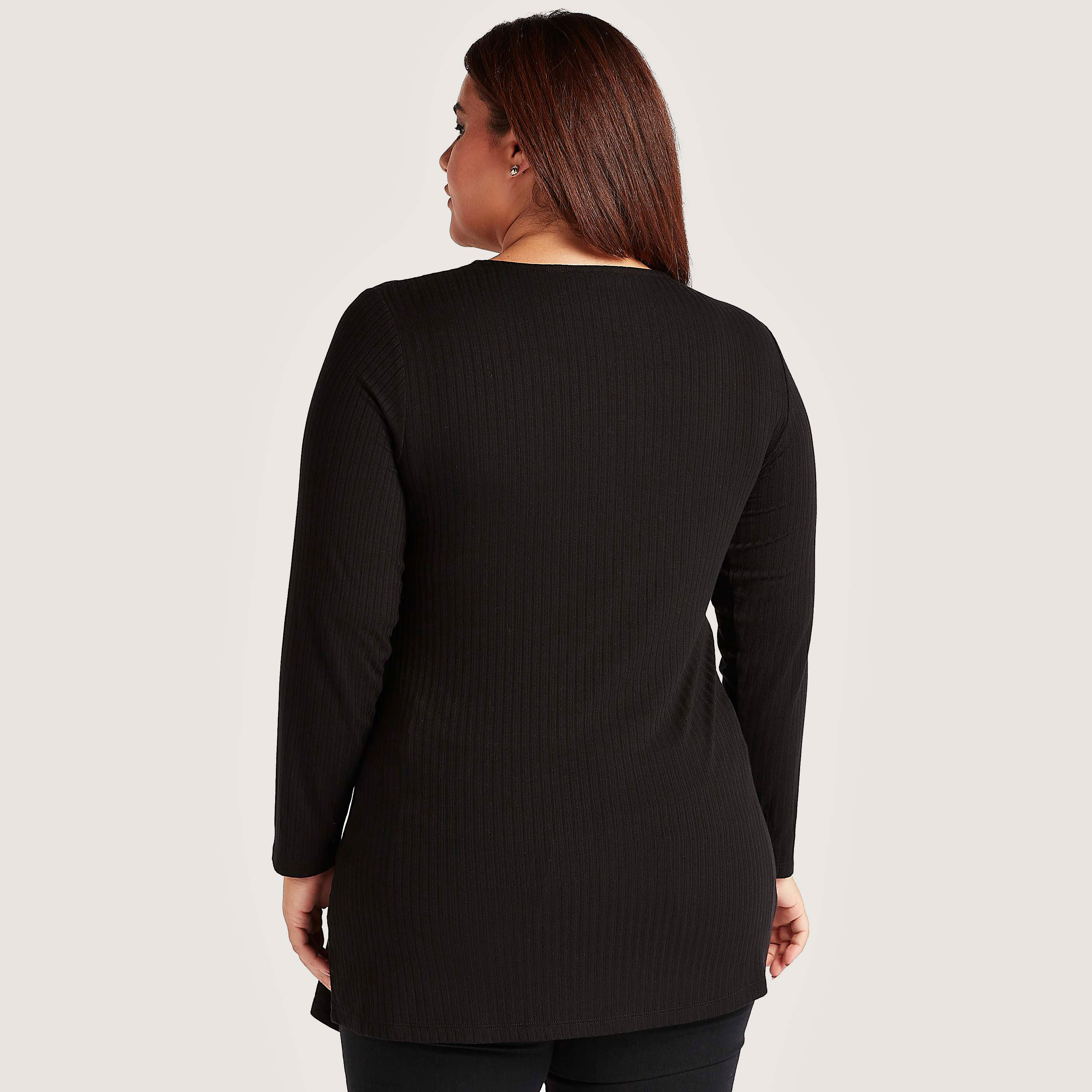 بلوزة بارزة الملمس بياقة V وأكمام طويلة-women-clothing-tshirts-image-4