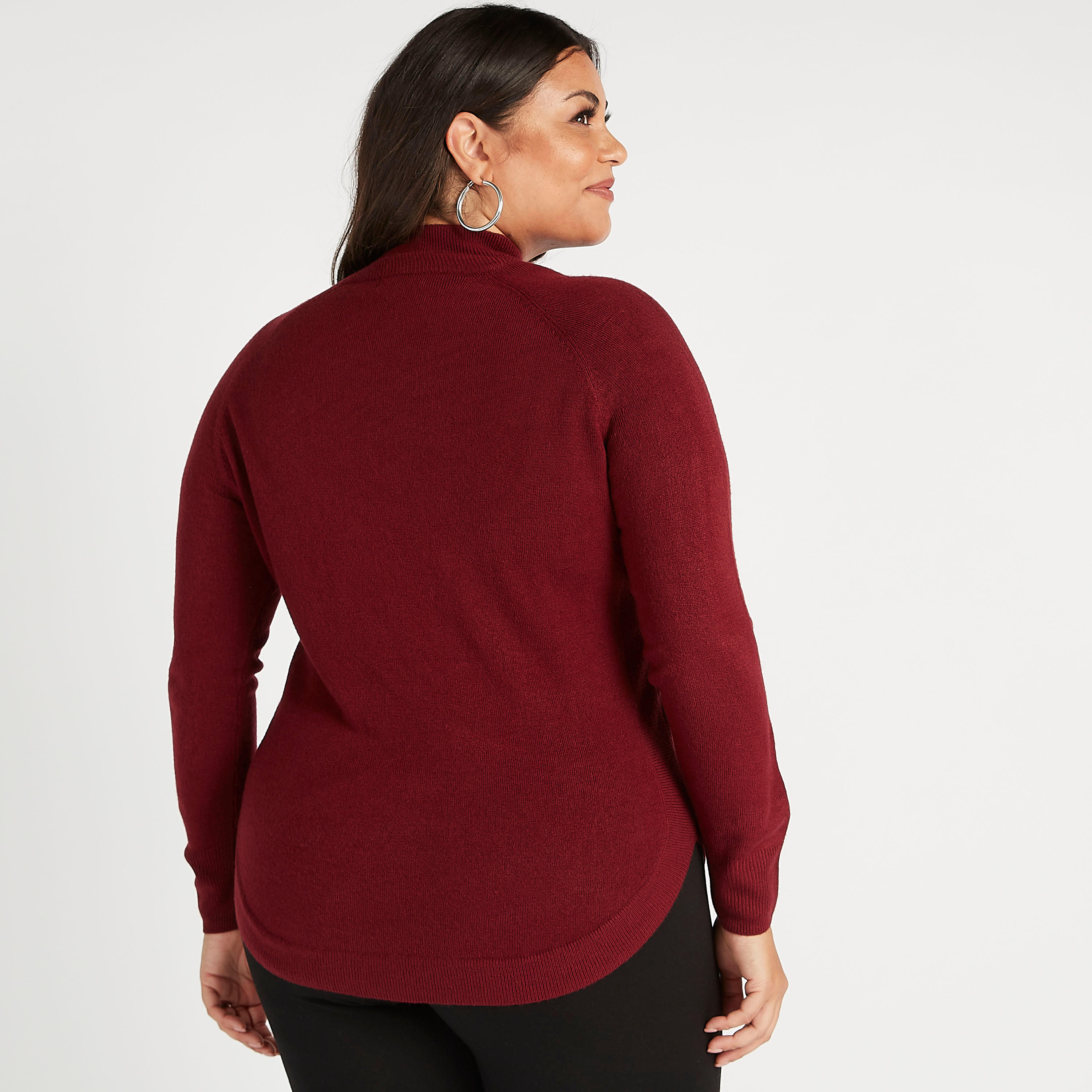 كنزة سادة بياقة عالية وأكمام طويلة-women-winterwear-cardigansandjumpers-cardigans-image-1