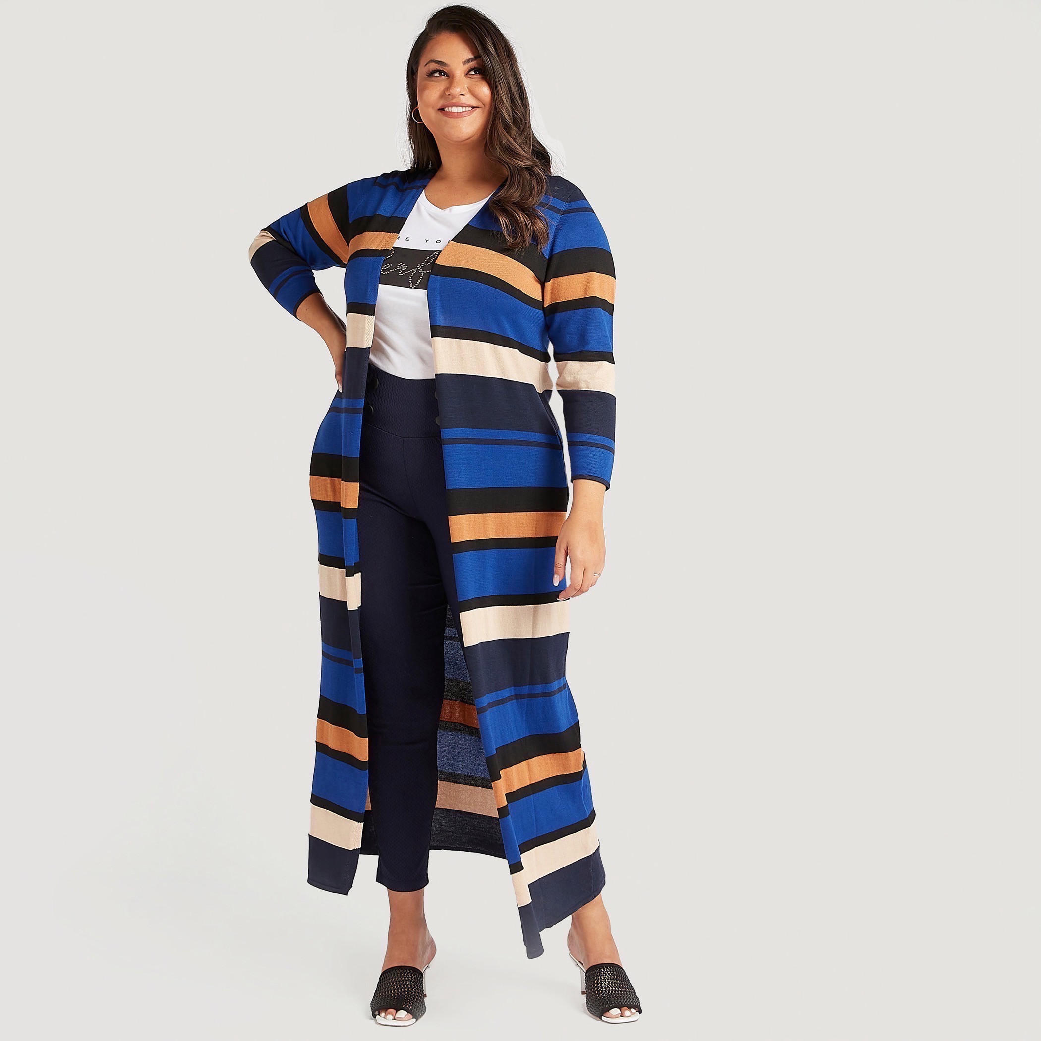 كيمونو مخطّط بأكمام طويلة وجيوب-women-winterwear-cardigansandjumpers-cardigans-image-1