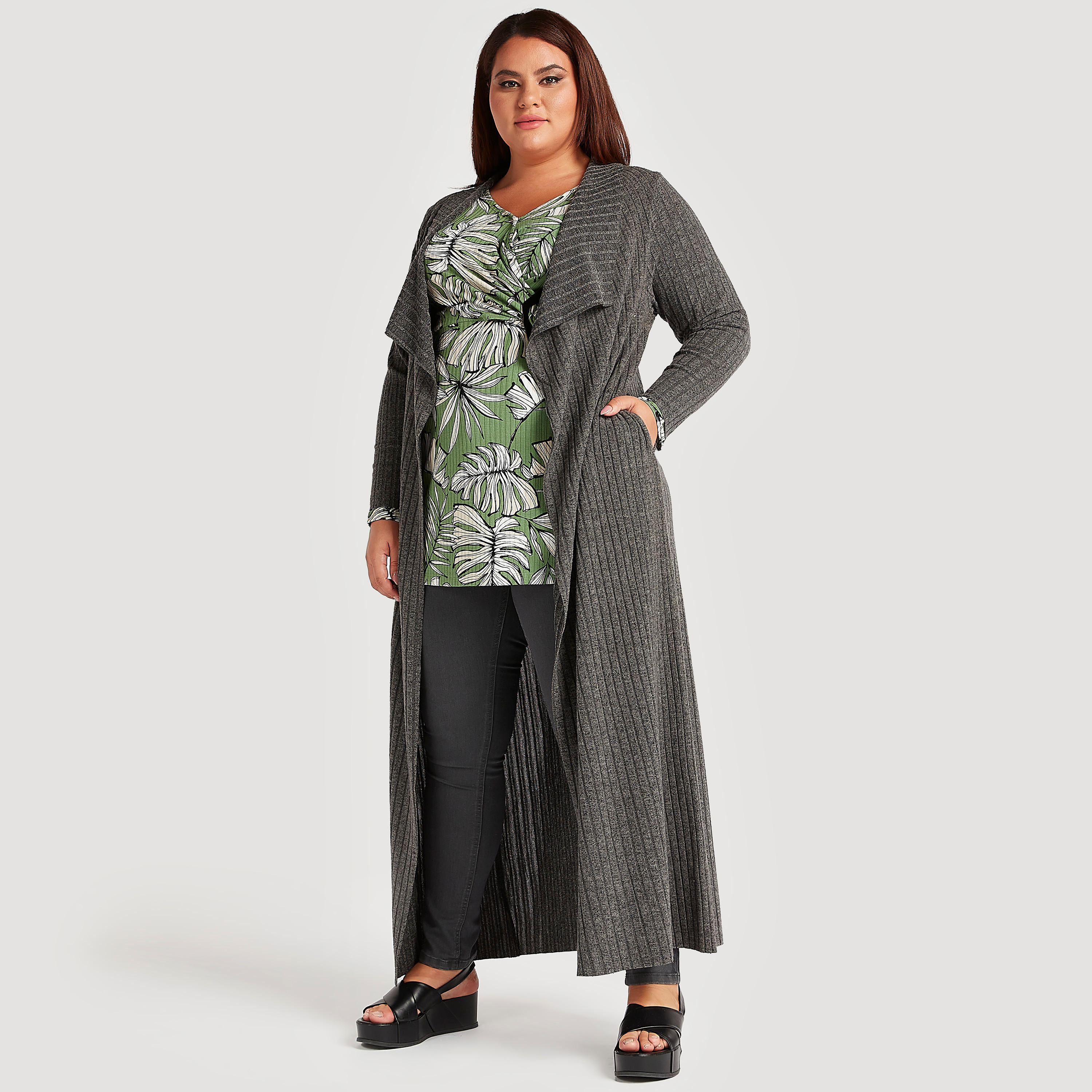 كيمونو بارز الملمس خفيف بجيوب وأكمام طويلة-women-clothing-shirtsandblouses-blouses-image-1