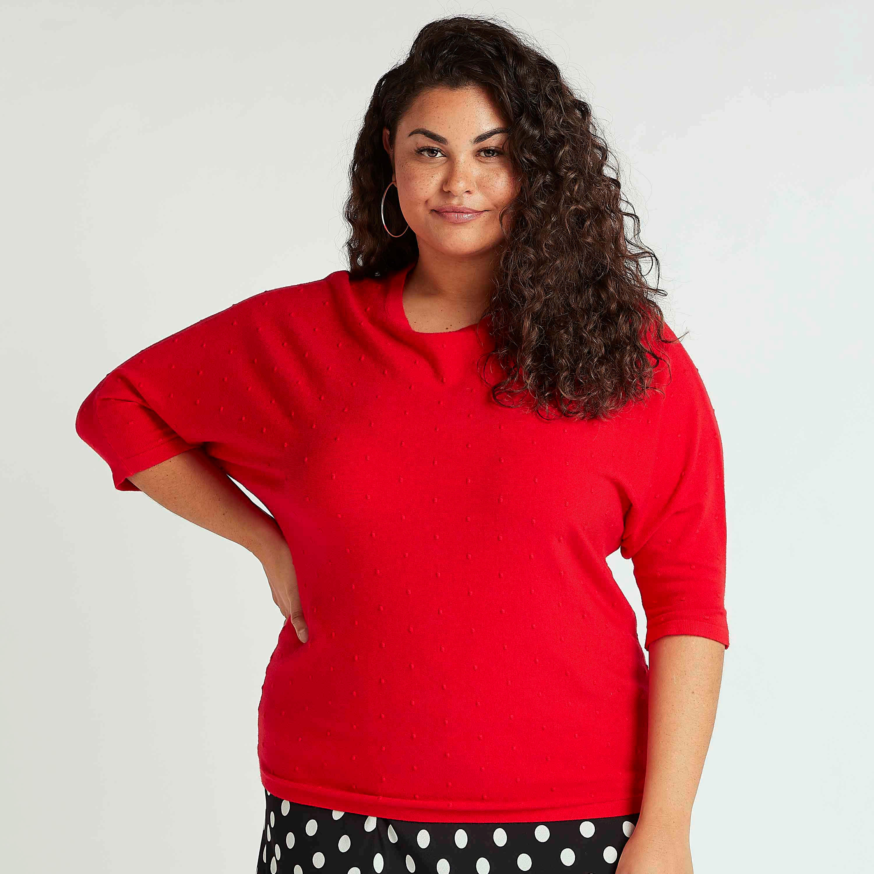 كنزة بارزة الملمس بياقة مستديرة وأكمام 3/4-women-winterwear-cardigansandjumpers-cardigans-image-1