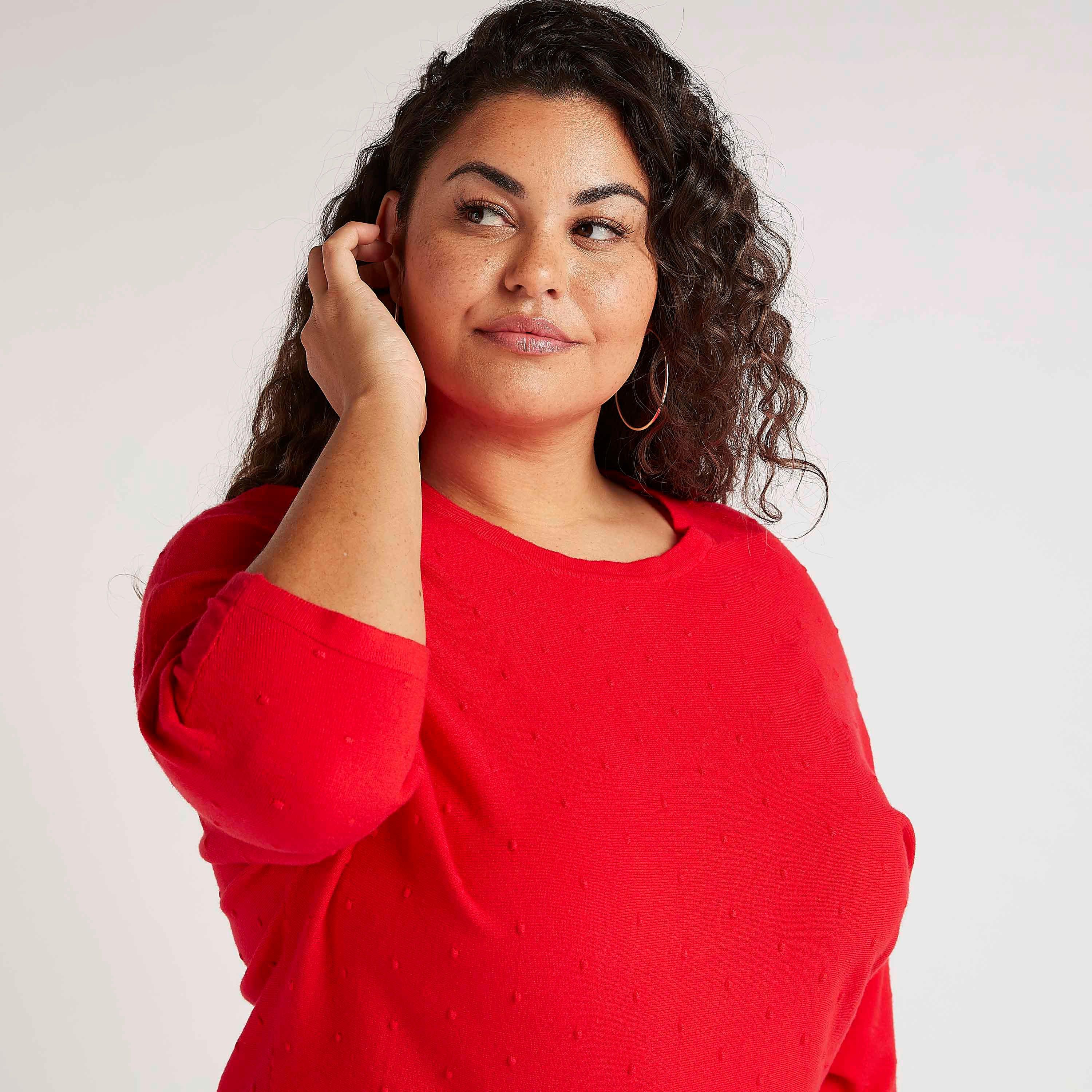 كنزة بارزة الملمس بياقة مستديرة وأكمام 3/4-women-winterwear-cardigansandjumpers-cardigans-image-5