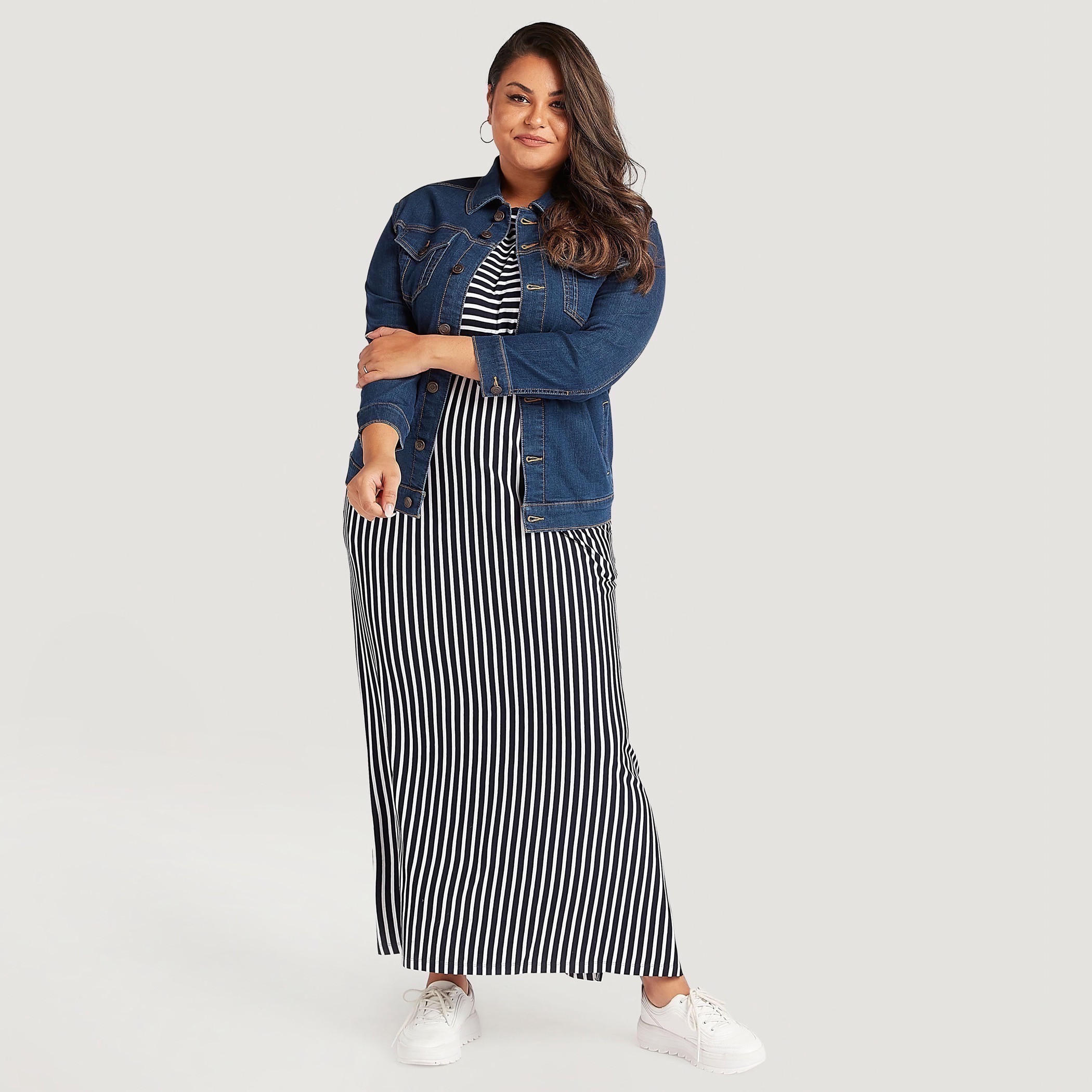 فستان إيه لاين مخطّط طويل بأكمام طويلة-women-clothing-dresses-image-2