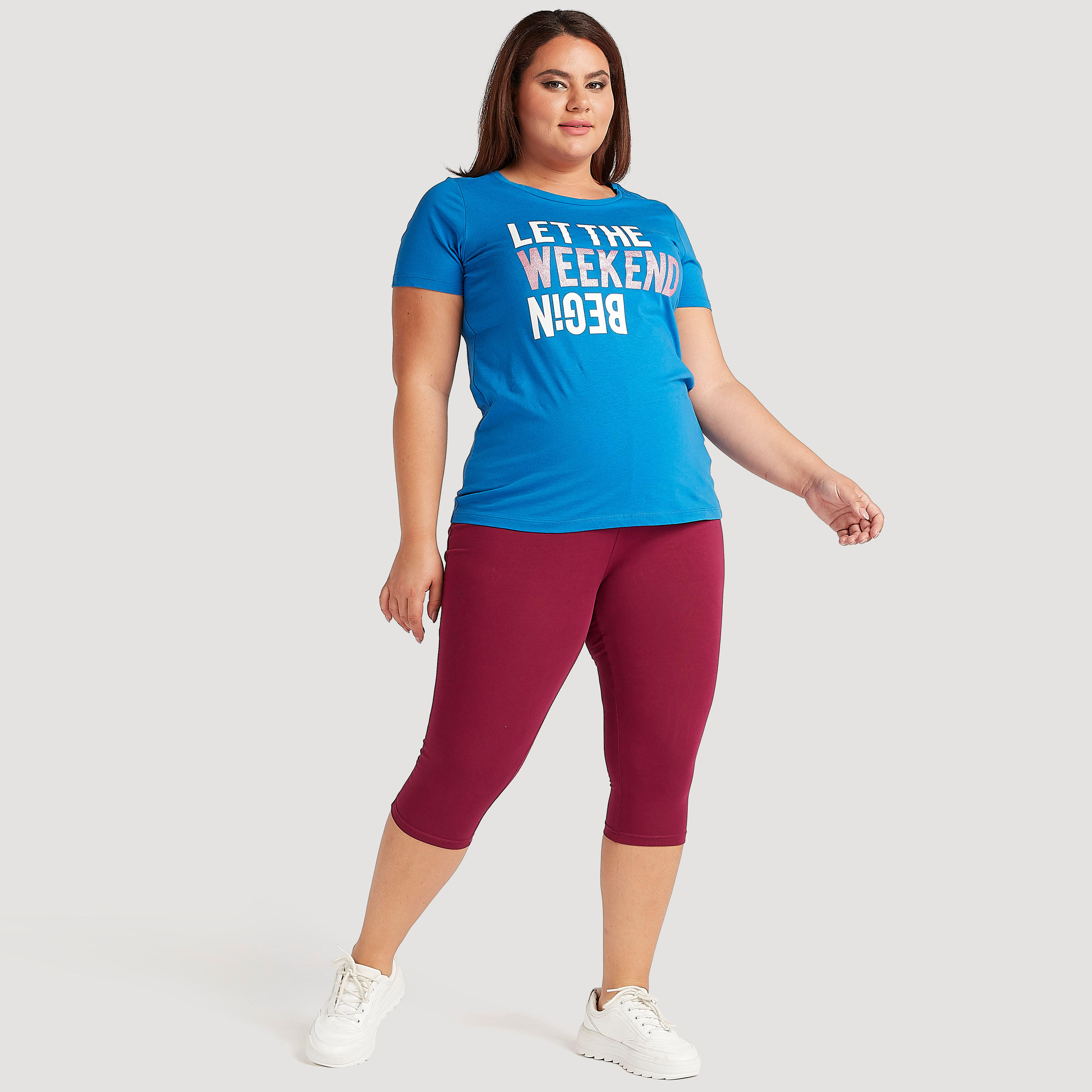 Typographic Print T-shirt with Short Sleeves and Round Neck-women-clothing-tshirts-image-2