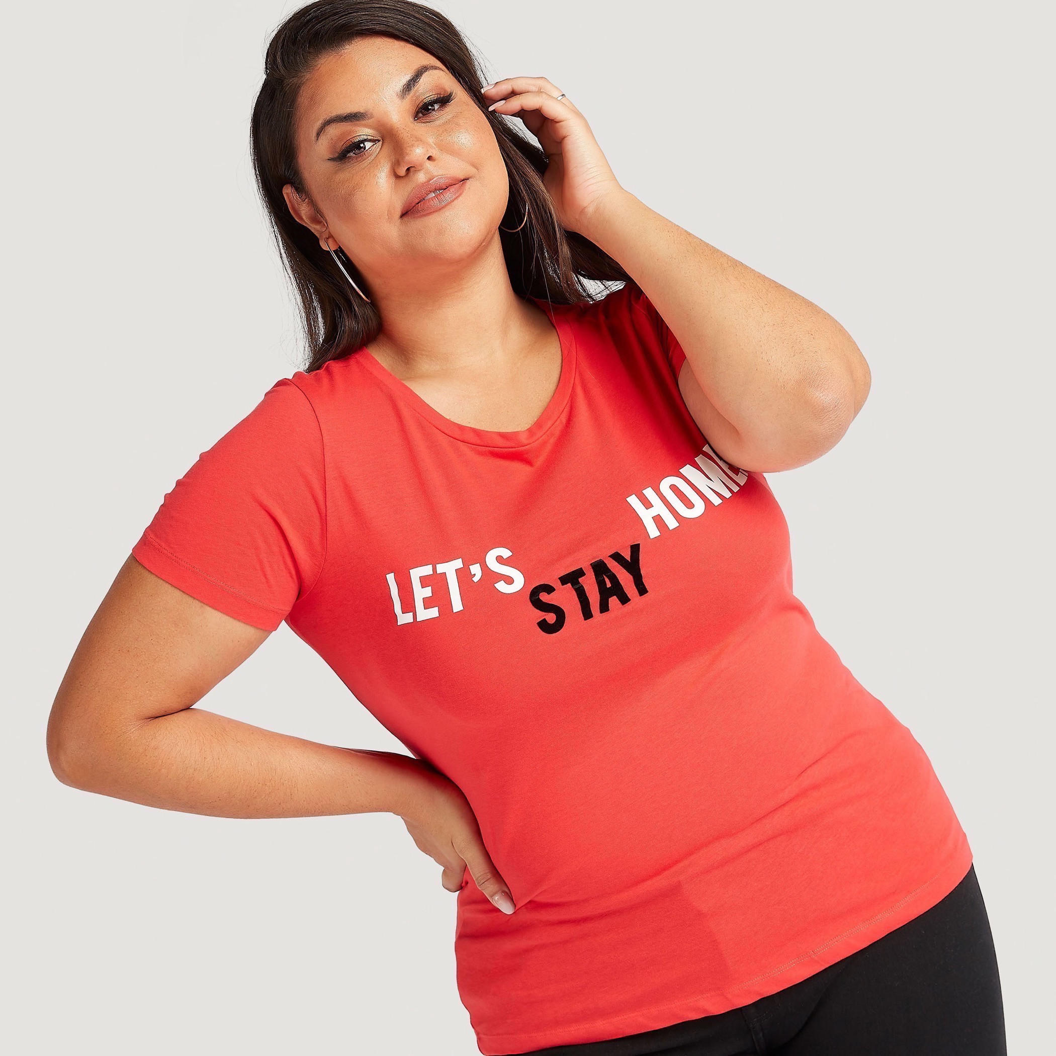 Printed T-shirt with Short Sleeves and V-neck Neck-women-clothing-tshirts-image-1