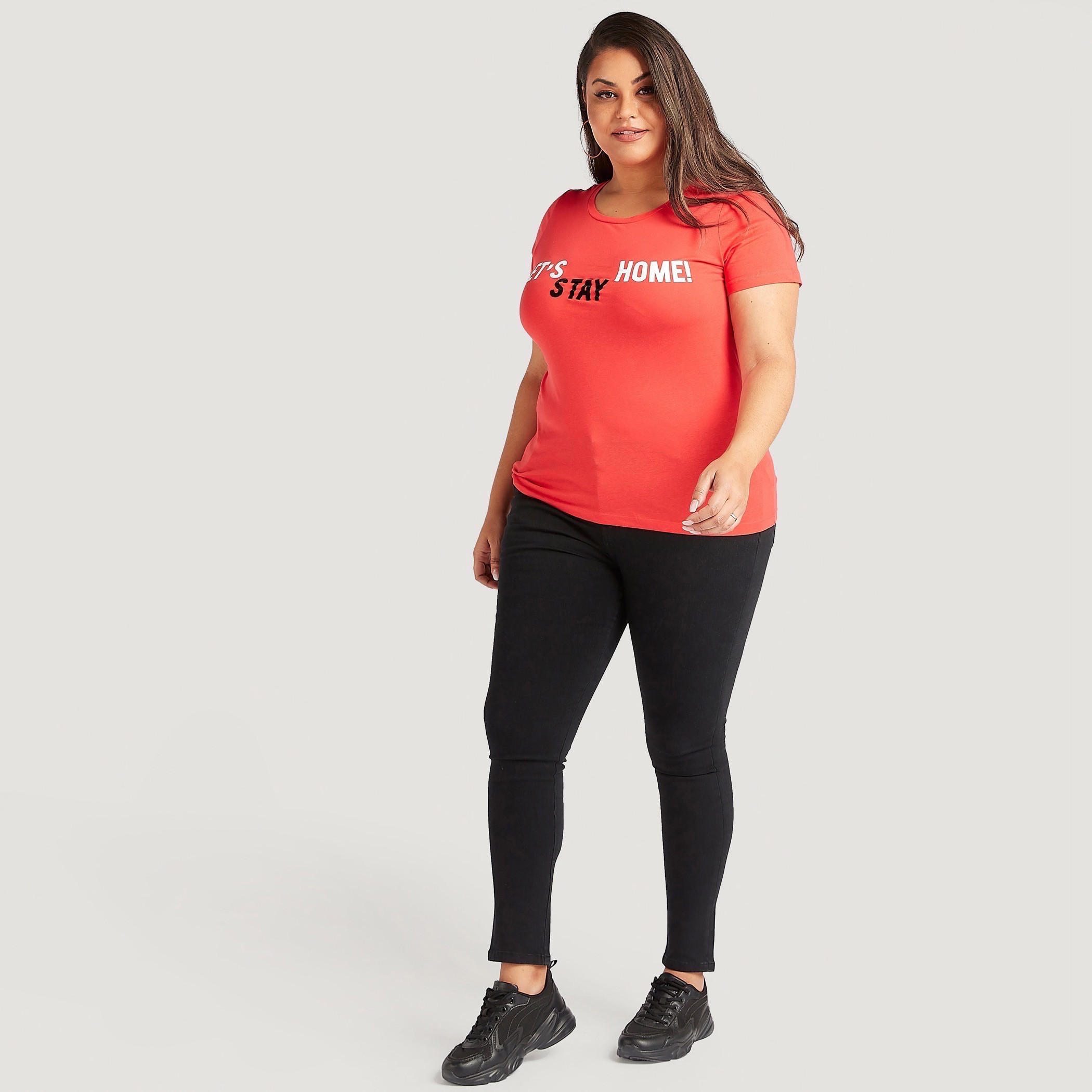 Printed T-shirt with Short Sleeves and V-neck Neck-women-clothing-tshirts-image-2