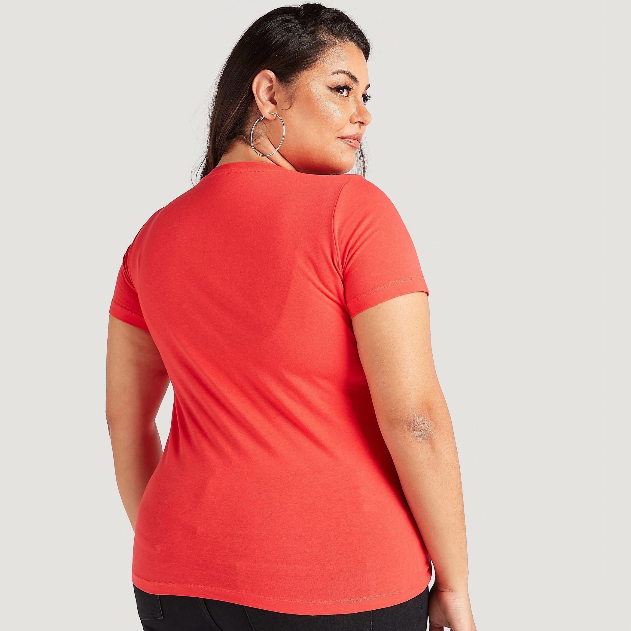 Printed T-shirt with Short Sleeves and V-neck Neck-women-clothing-tshirts-image-4