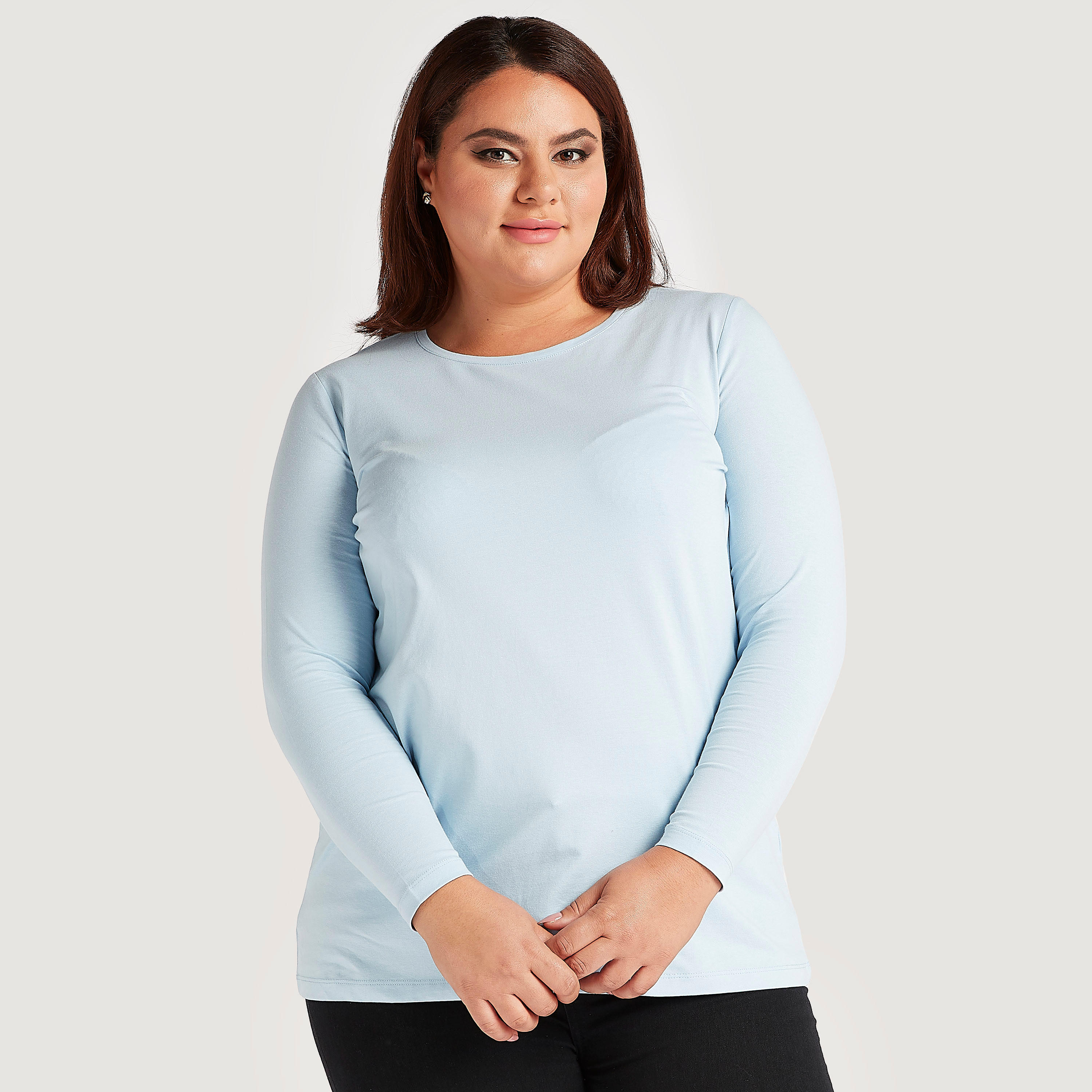 Solid T-shirt with Long Sleeves and Crew Neck-women-clothing-tshirts-image-1