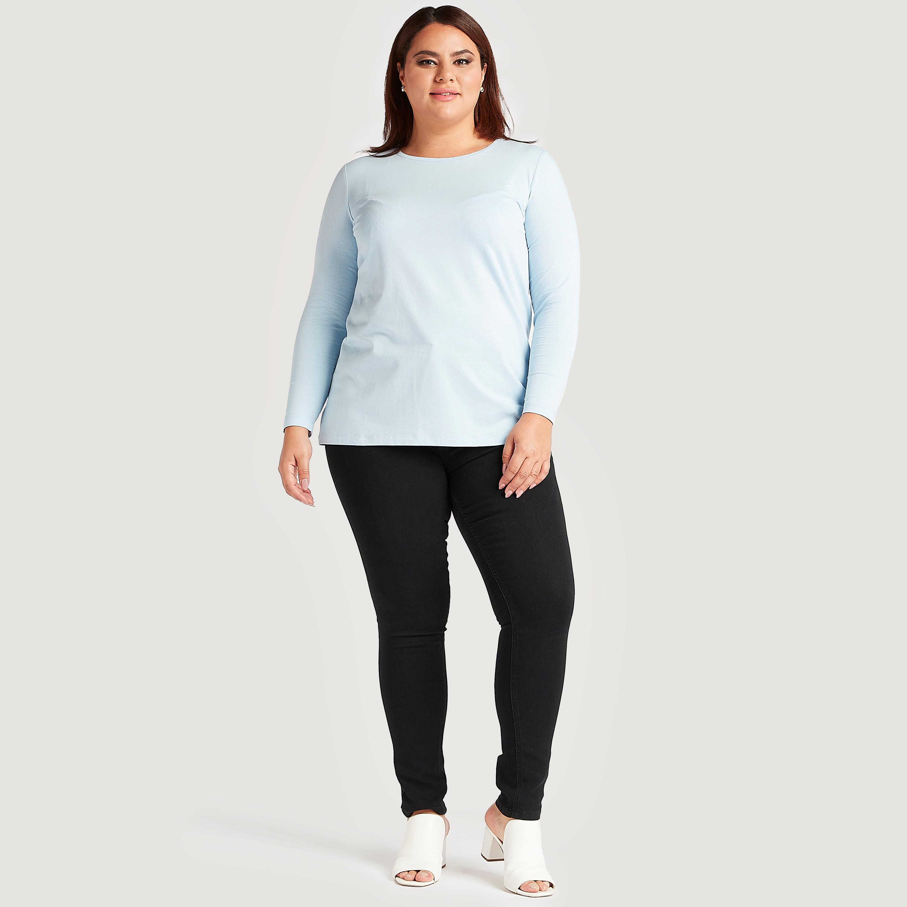Solid T-shirt with Long Sleeves and Crew Neck-women-clothing-tshirts-image-2