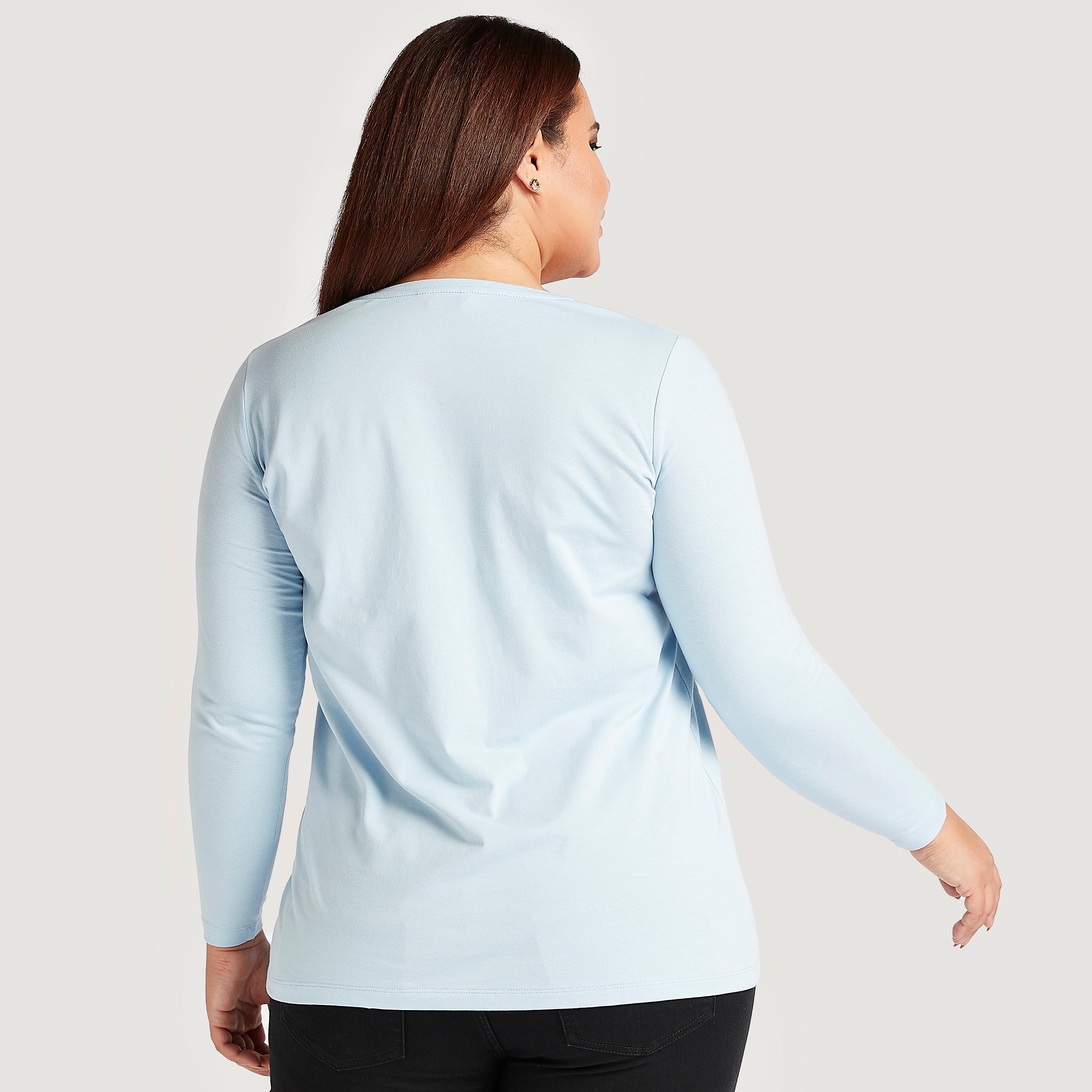Solid T-shirt with Long Sleeves and Crew Neck-women-clothing-tshirts-image-4