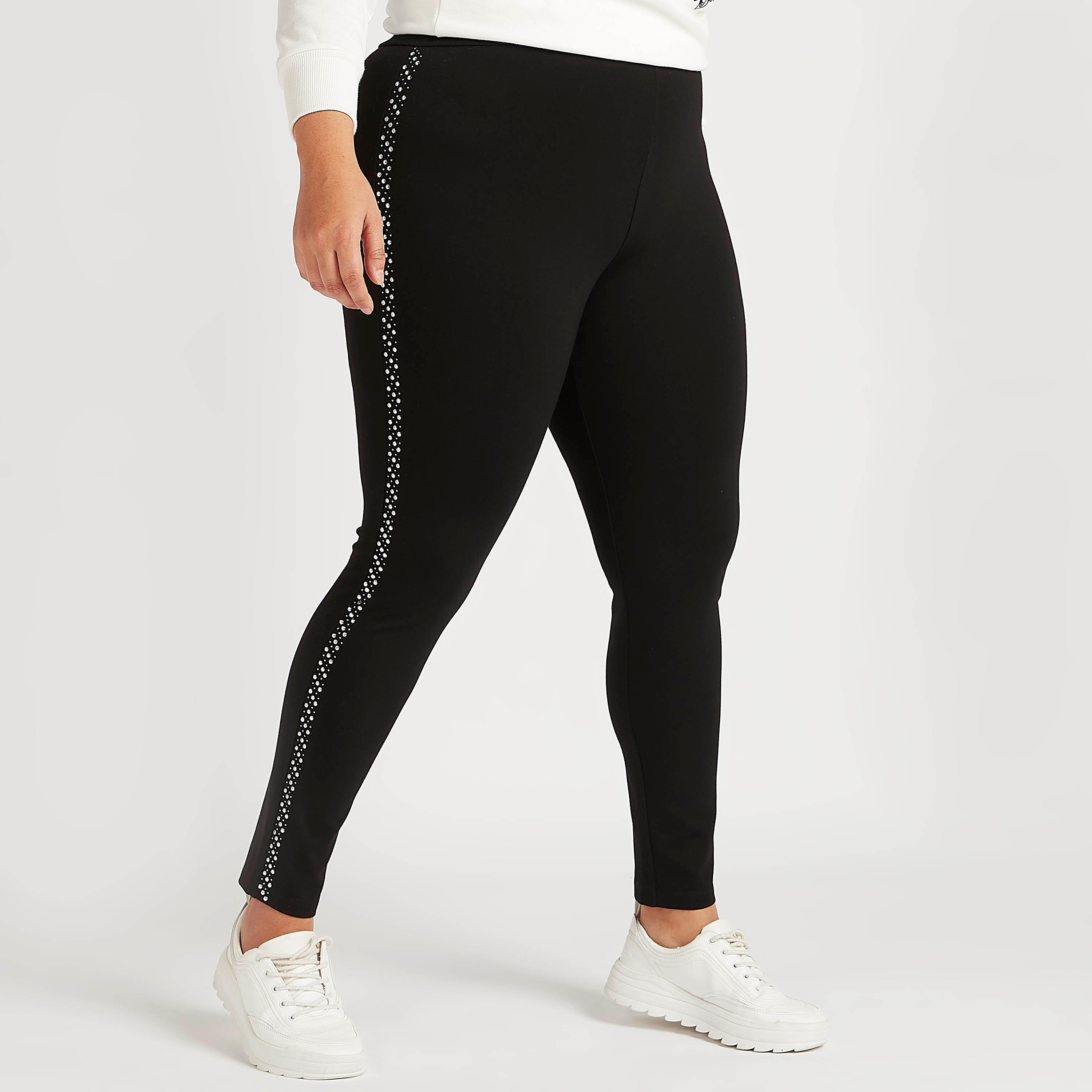 بنطلون ليقنز مزيّن بخصر مطّاطي متوسط الارتفاع-women-clothing-bottoms-leggings-image-1