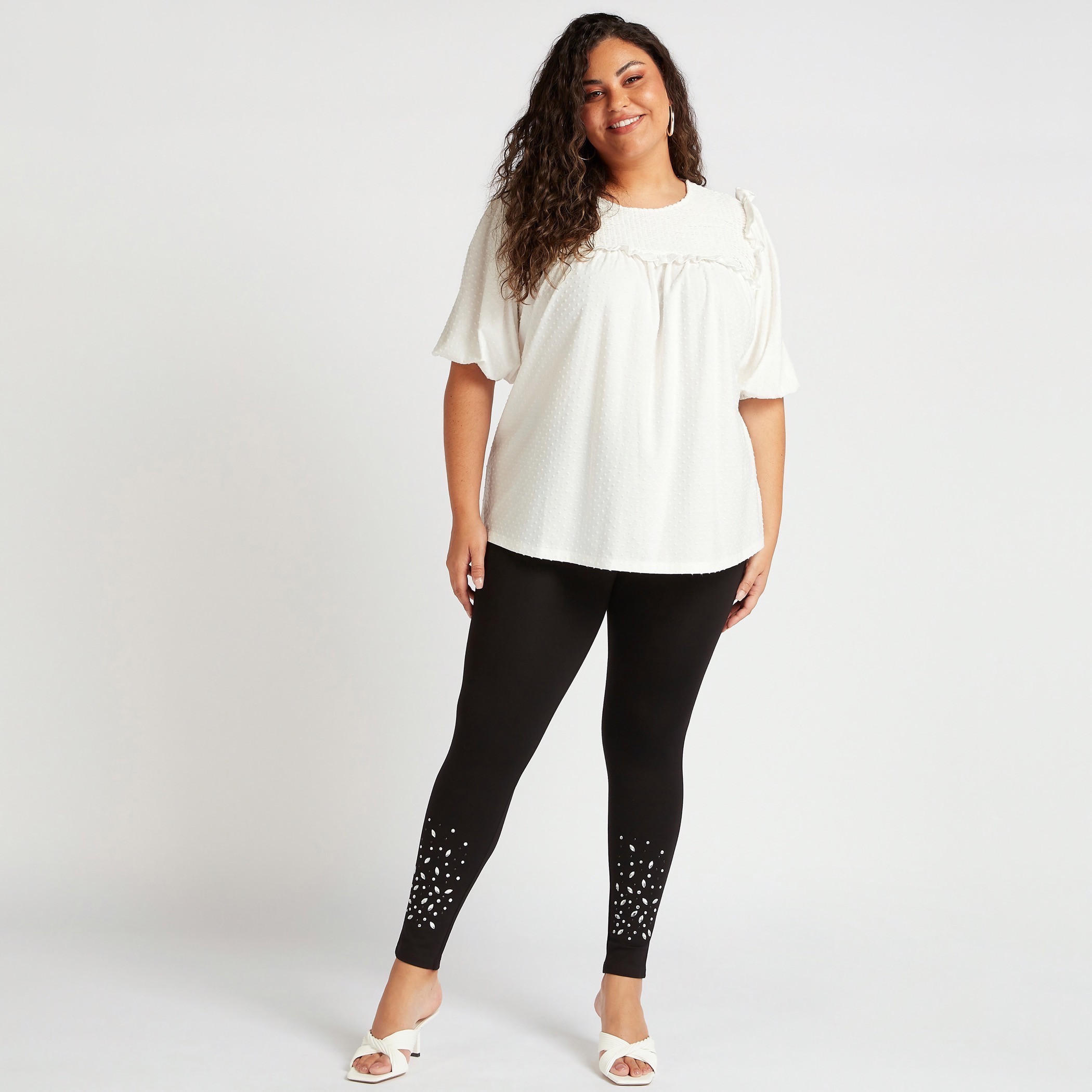 بنطلون ليقنز مزيّن بقصة سكيني وخصر مطّاطي متوسط الارتفاع-women-clothing-bottoms-leggings-image-2