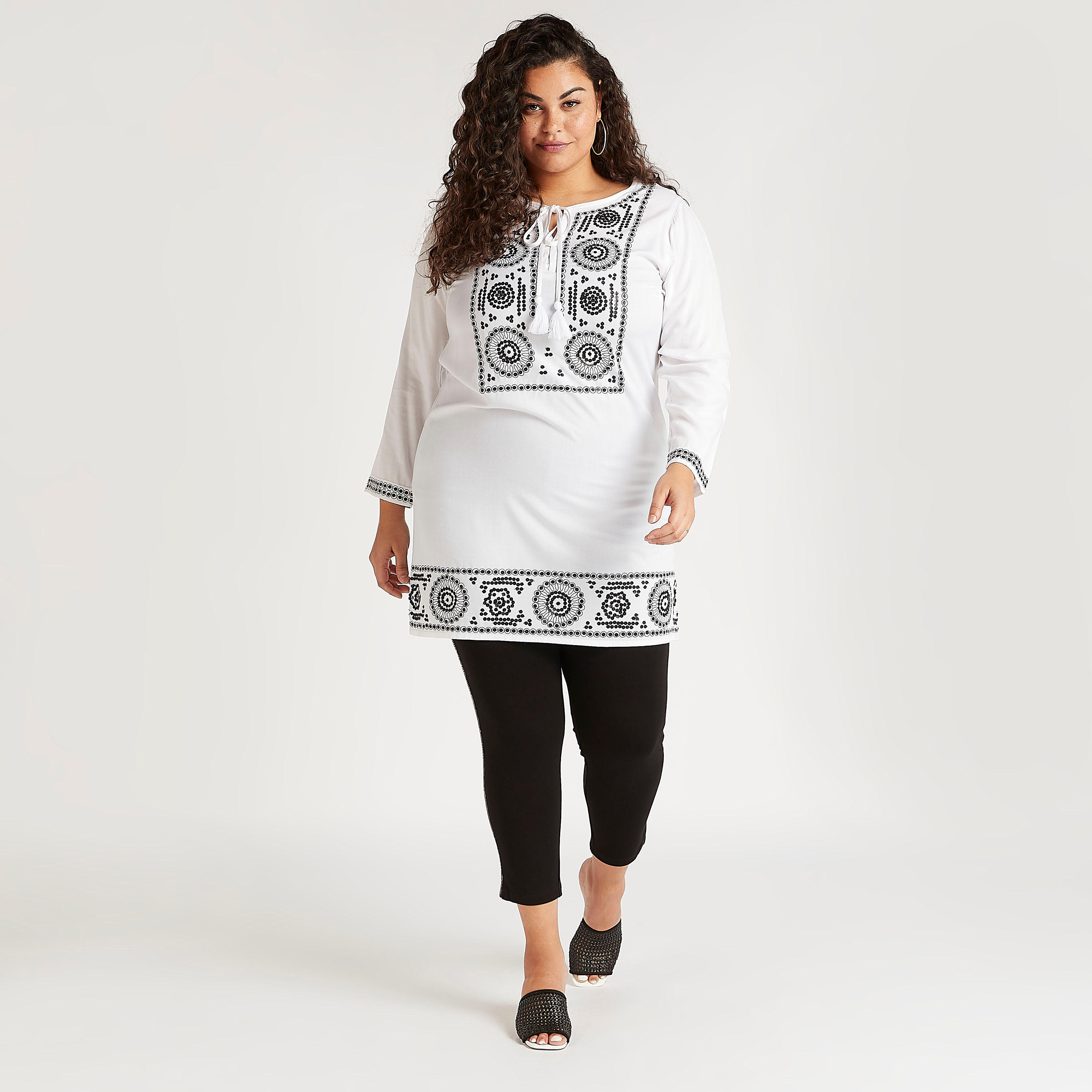 Sequinned Tunic with Tie Neck and Long Sleeves-women-clothing-shirtsandblouses-blouses-image-2
