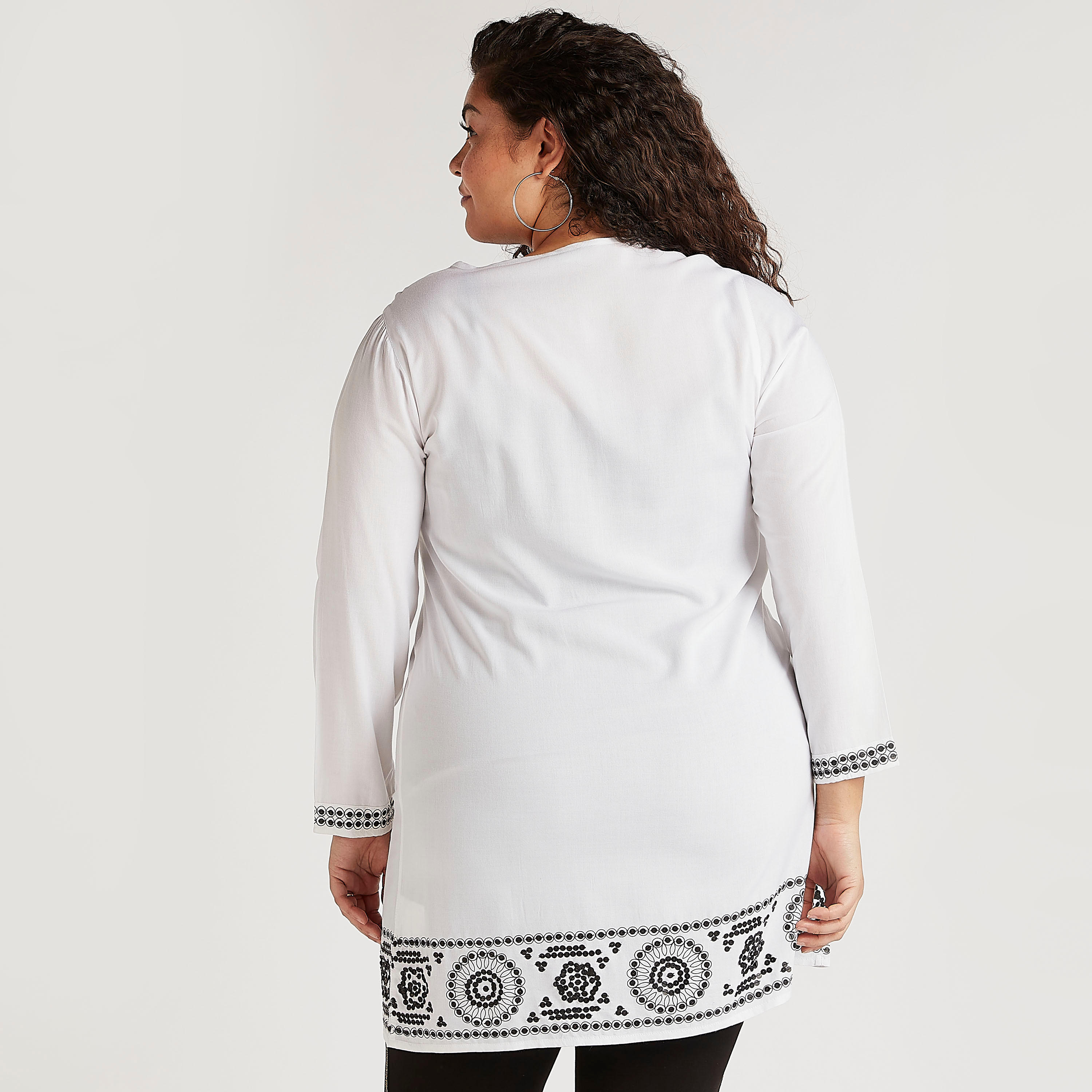 Sequinned Tunic with Tie Neck and Long Sleeves-women-clothing-shirtsandblouses-blouses-image-4