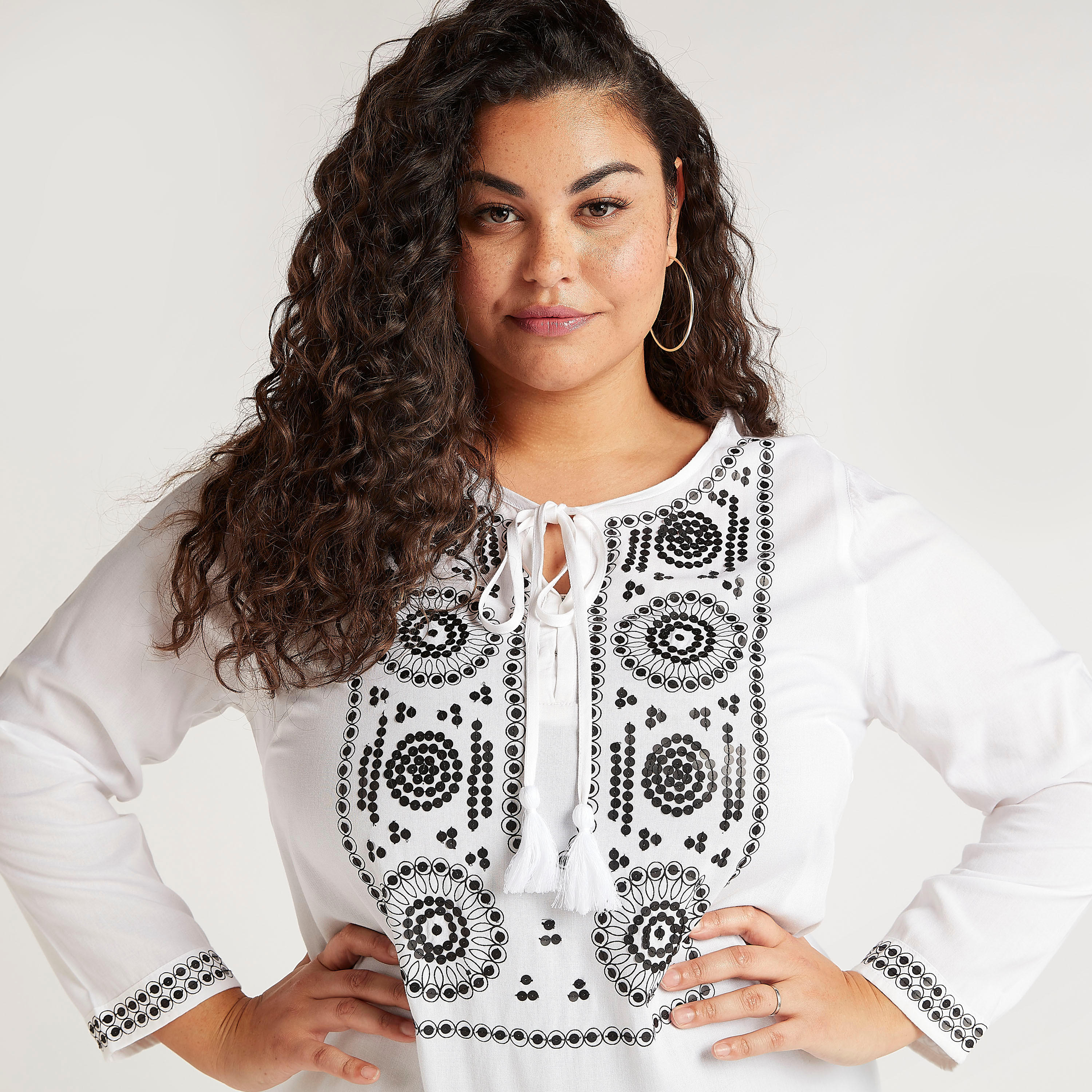 Sequinned Tunic with Tie Neck and Long Sleeves-women-clothing-shirtsandblouses-blouses-image-6