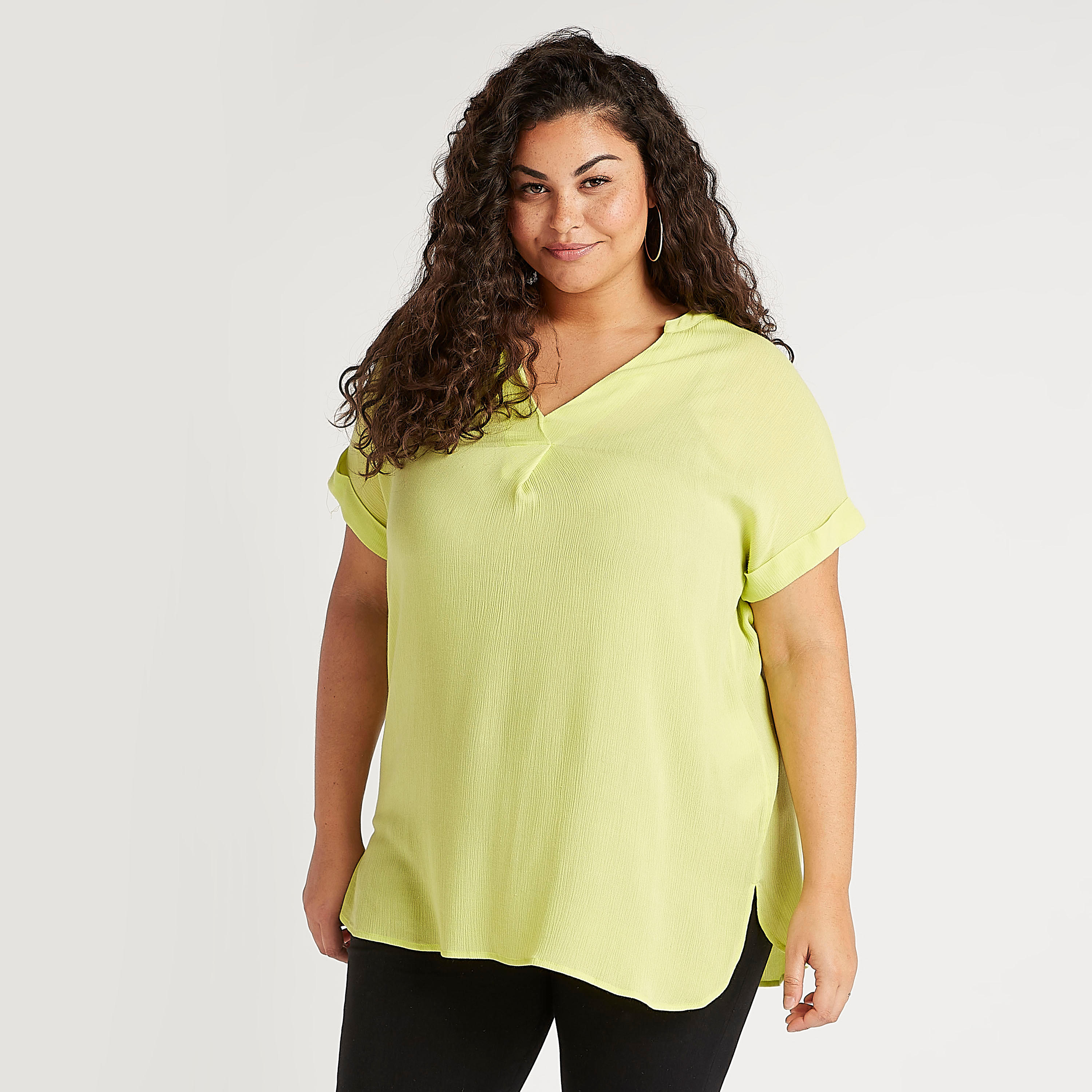 Solid Top with V-neck and Short Sleeves-women-clothing-shirtsandblouses-blouses-image-1