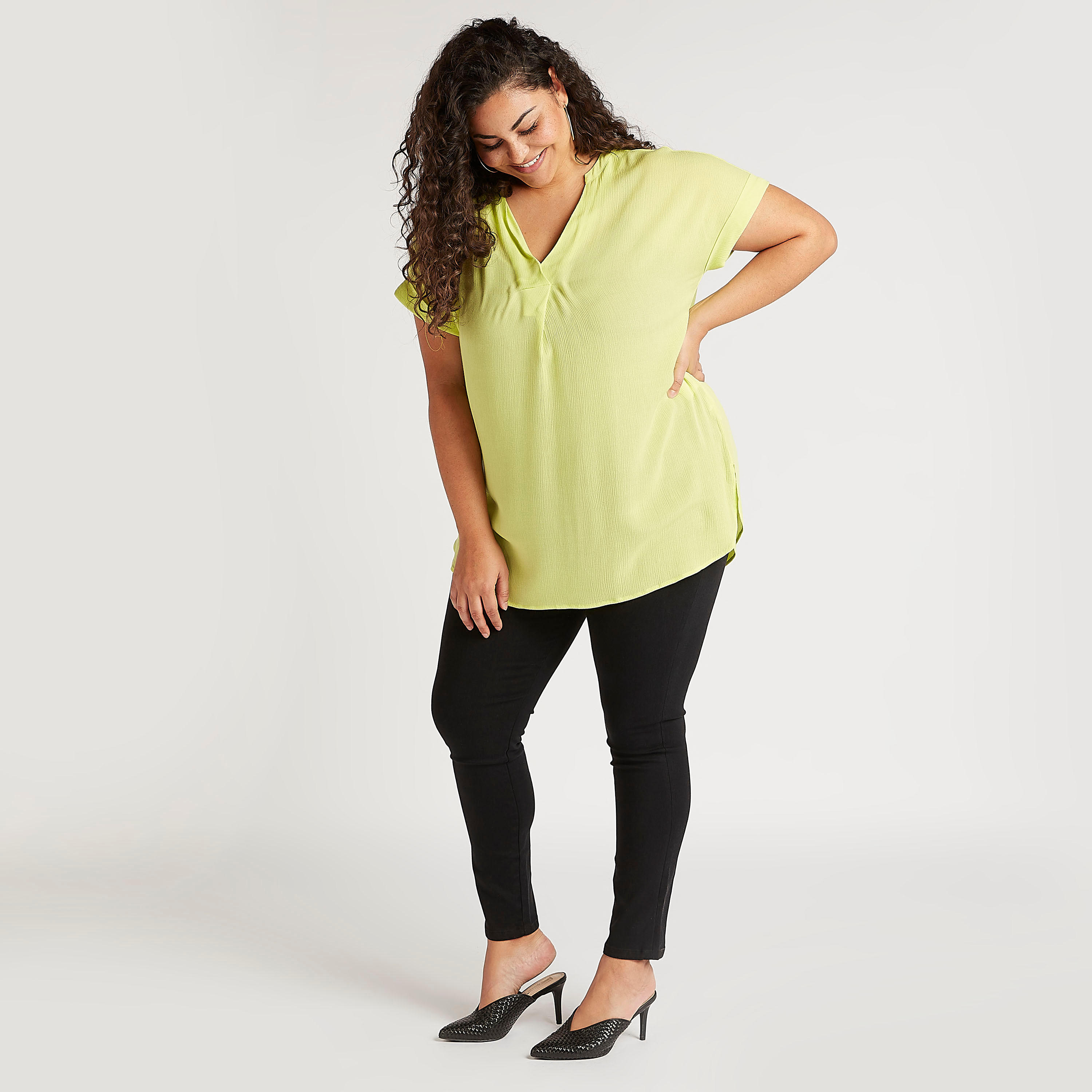 Solid Top with V-neck and Short Sleeves-women-clothing-shirtsandblouses-blouses-image-2