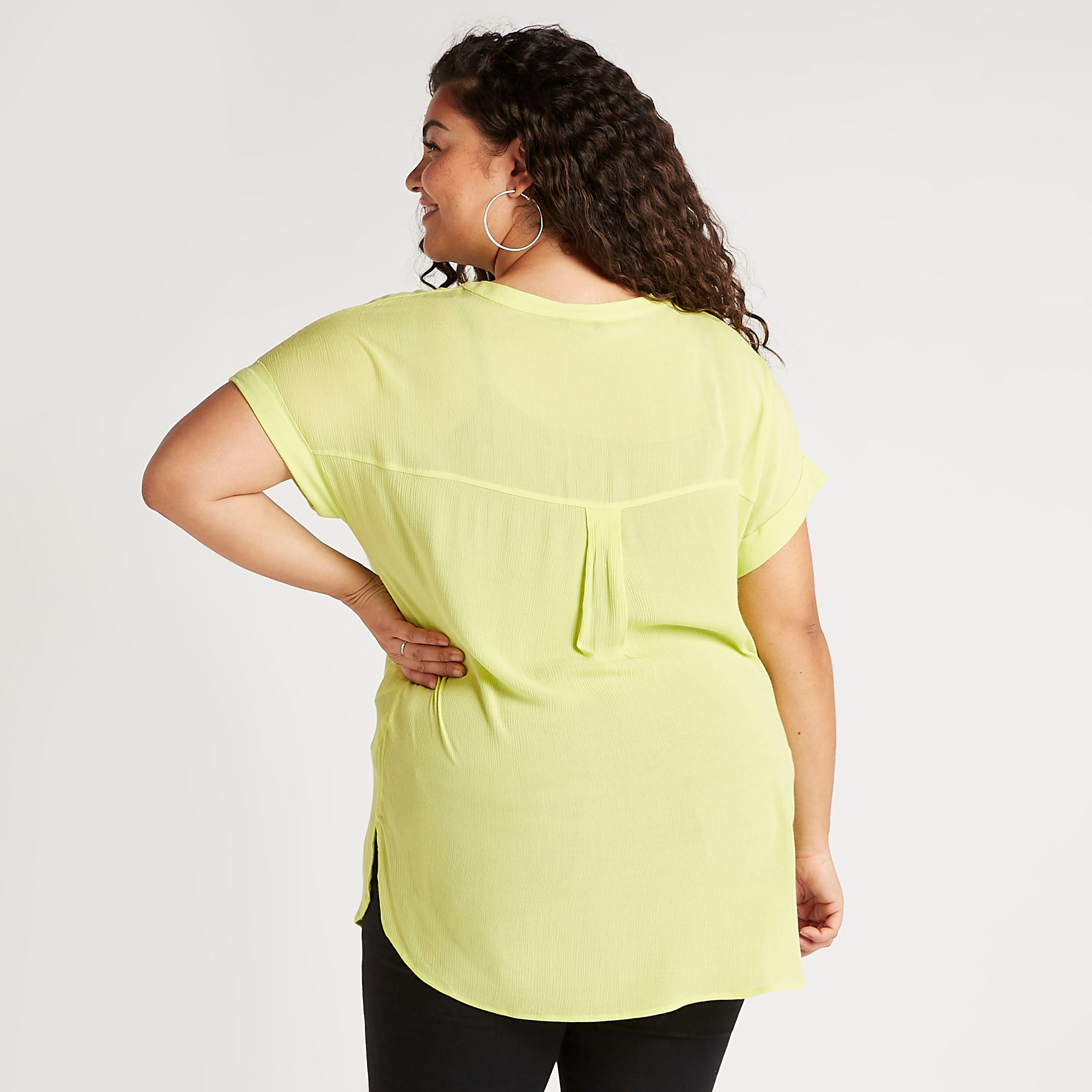 Solid Top with V-neck and Short Sleeves-women-clothing-shirtsandblouses-blouses-image-4