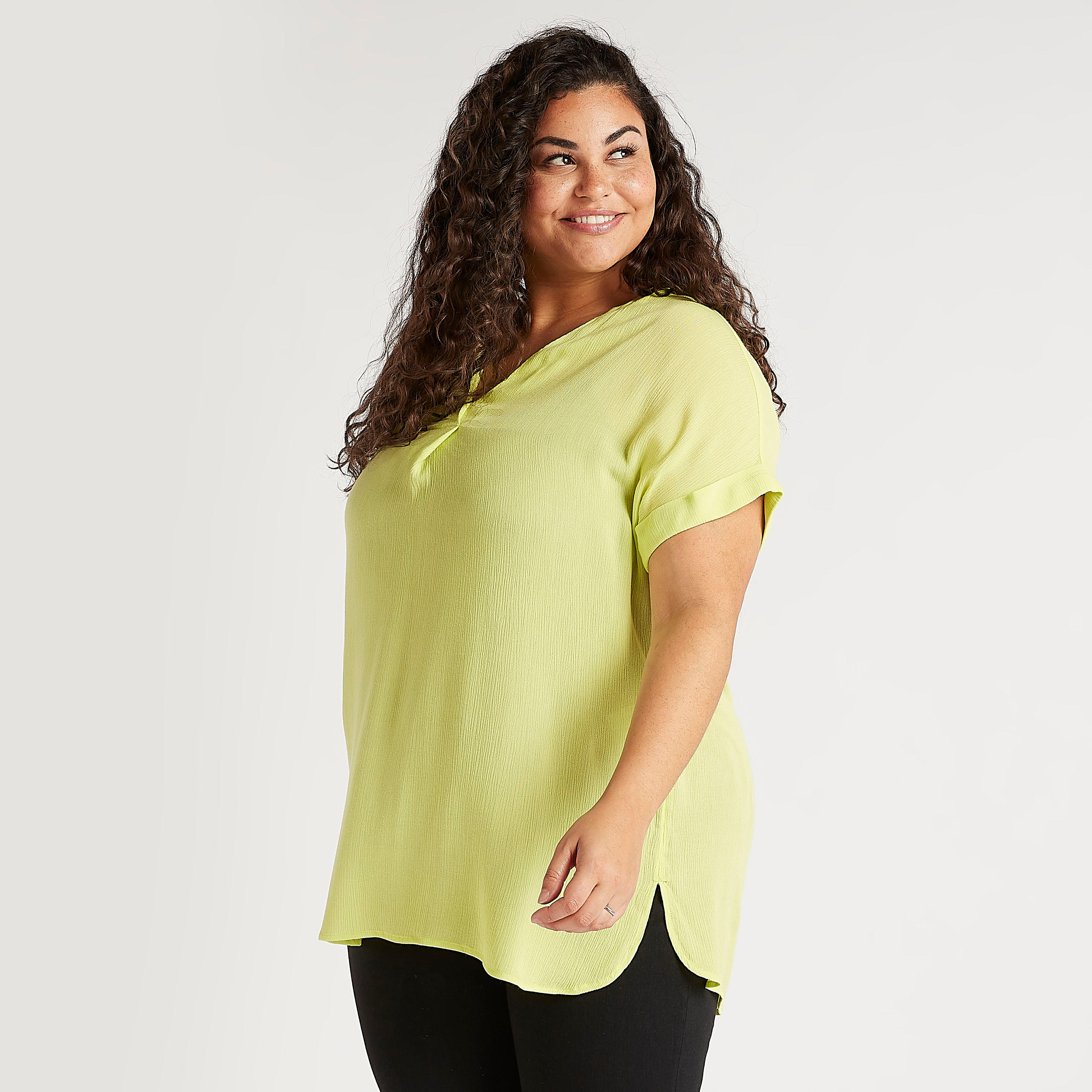 Solid Top with V-neck and Short Sleeves-women-clothing-shirtsandblouses-blouses-image-6