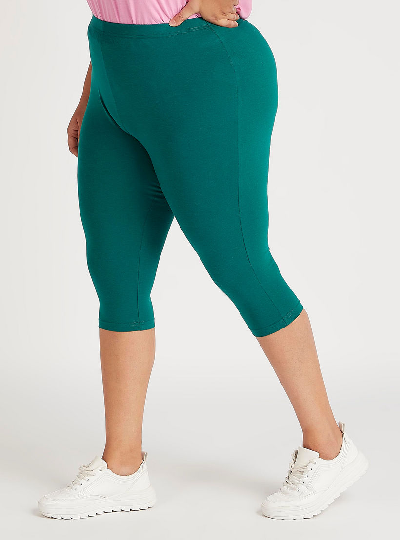 Solid Cropped Leggings with Elasticated Waistband-women-clothing-bottoms-leggings-image-1