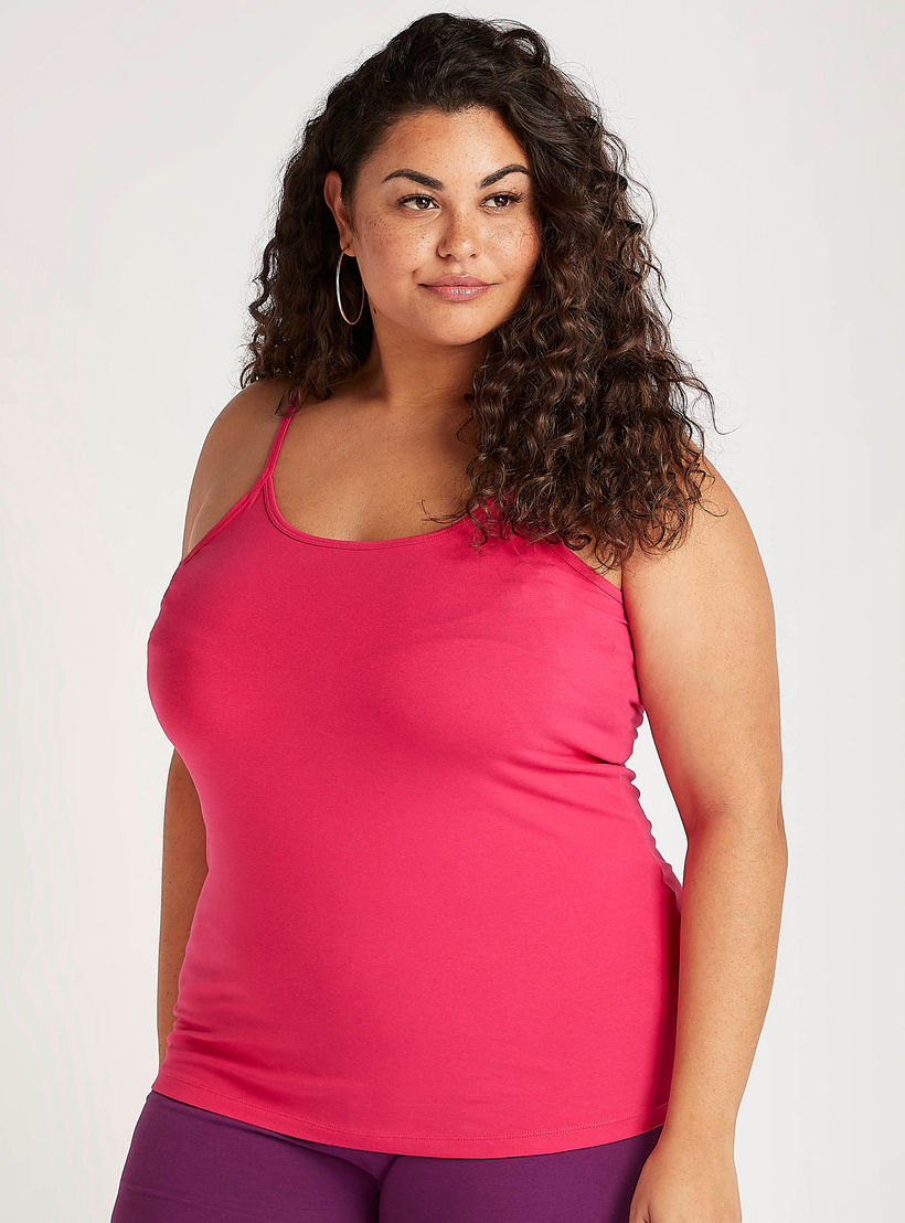 بلوزة كامي سادة بياقة عميقة وأحزمة رفيعة-women-clothing-tshirts-image-4