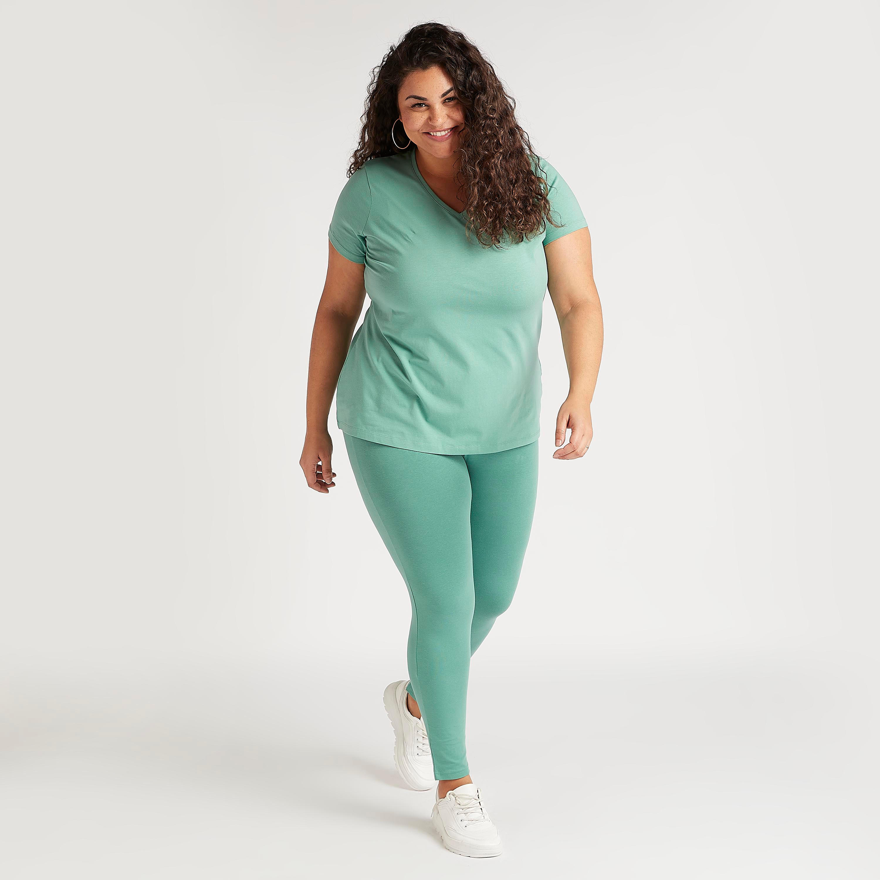 Solid T-shirt with V-neck and Short Sleeves-women-clothing-tshirts-image-2