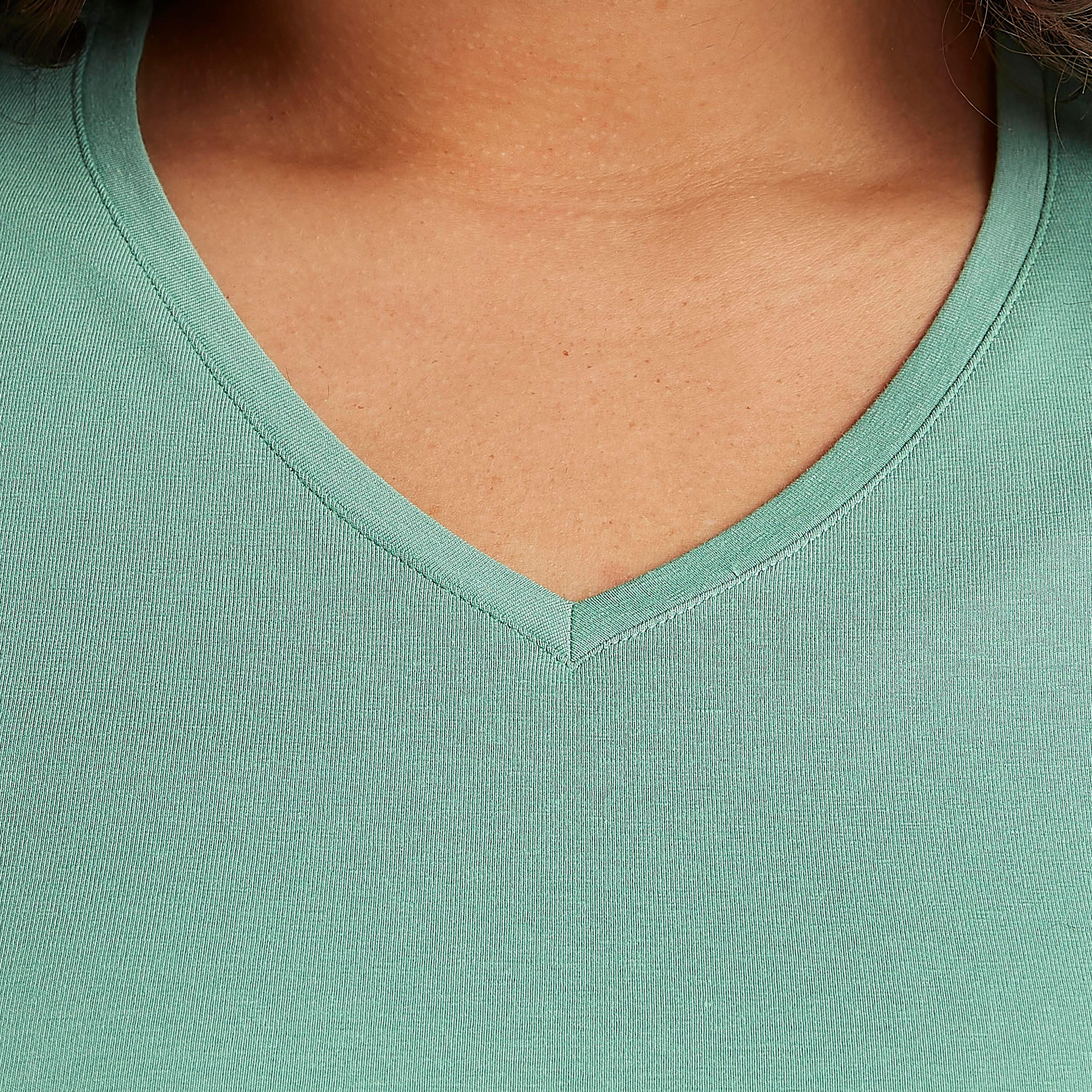 Solid T-shirt with V-neck and Short Sleeves-women-clothing-tshirts-image-3