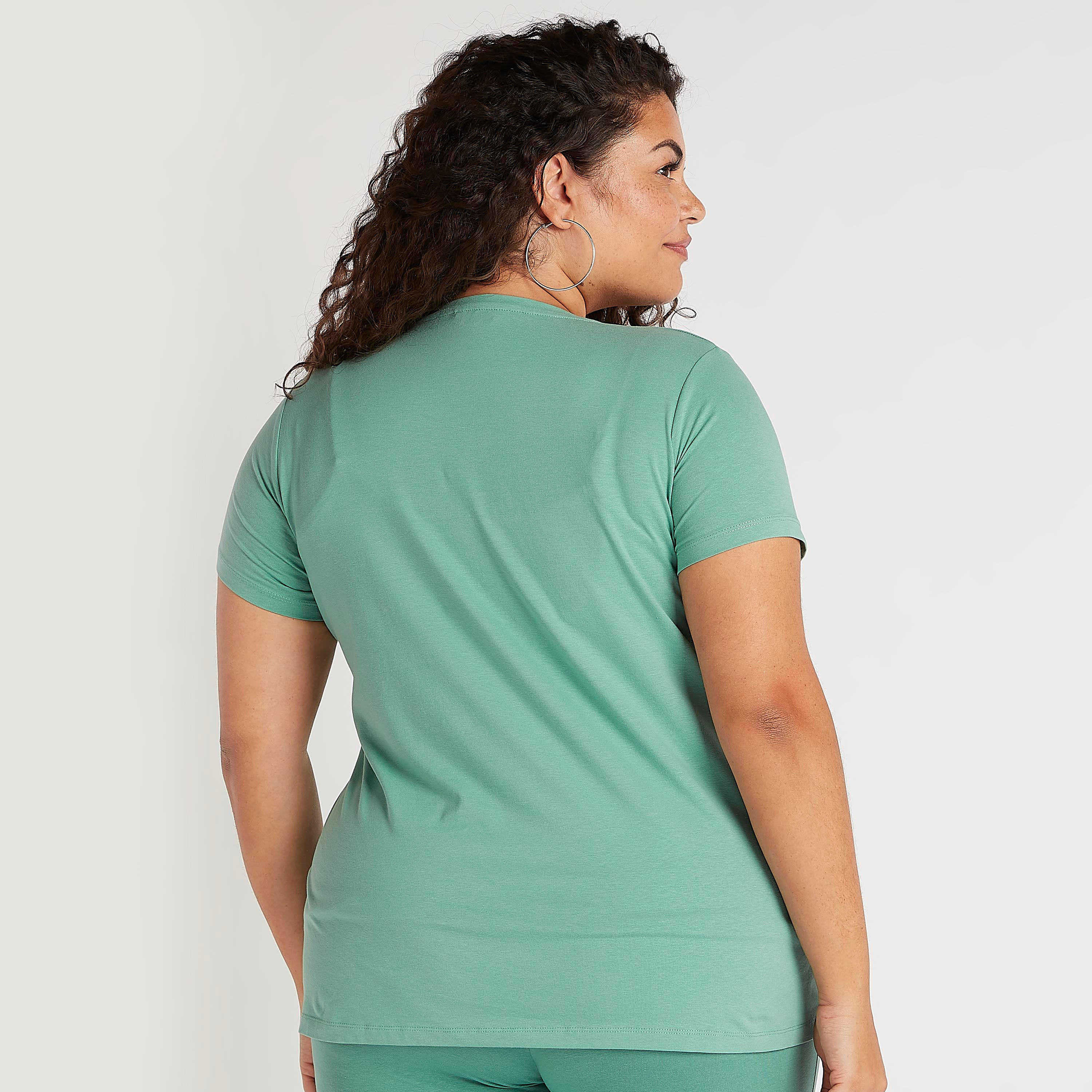 Solid T-shirt with V-neck and Short Sleeves-women-clothing-tshirts-image-4