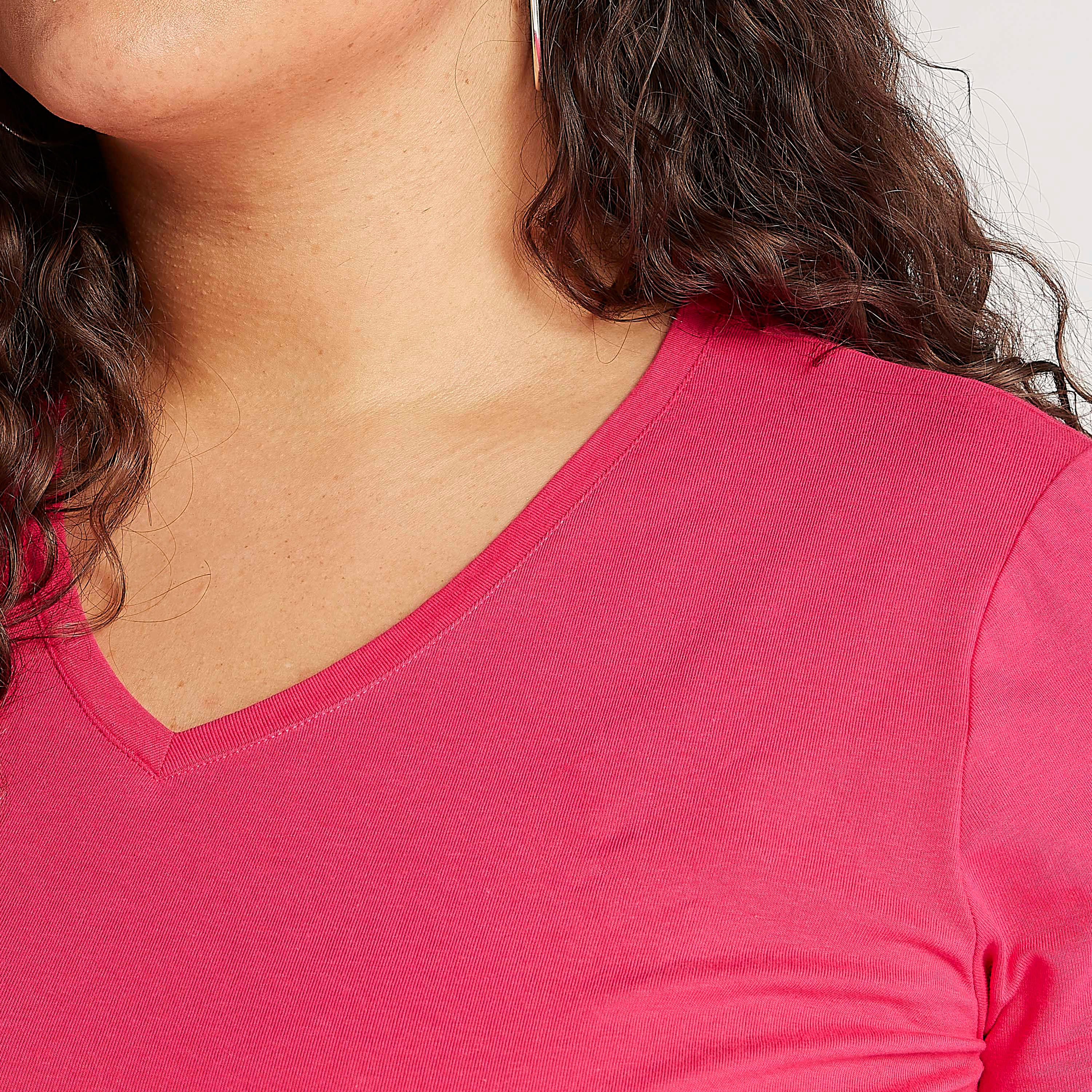 تيشيرت سادة بياقة V وأكمام قصيرة-women-clothing-tshirts-image-2