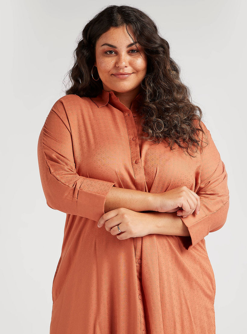 فستان قميص ميدي بارز الملمس بجيوب وتفاصيل فتحة-women-clothing-dresses-image-2