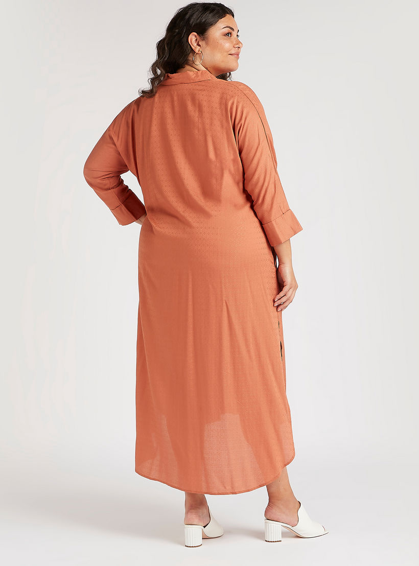 فستان قميص ميدي بارز الملمس بجيوب وتفاصيل فتحة-women-clothing-dresses-image-4