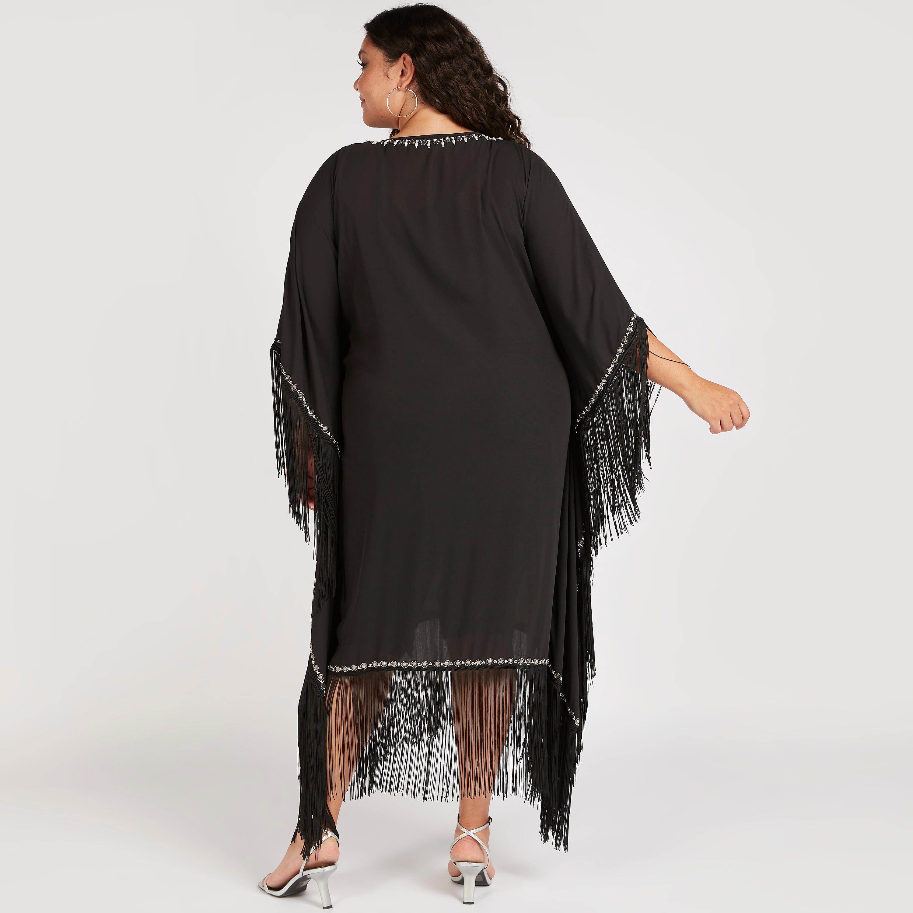 قفطان مزيّن إيه لاين بأكمام 3/4 وشراشيب-women-clothing-dresses-image-4