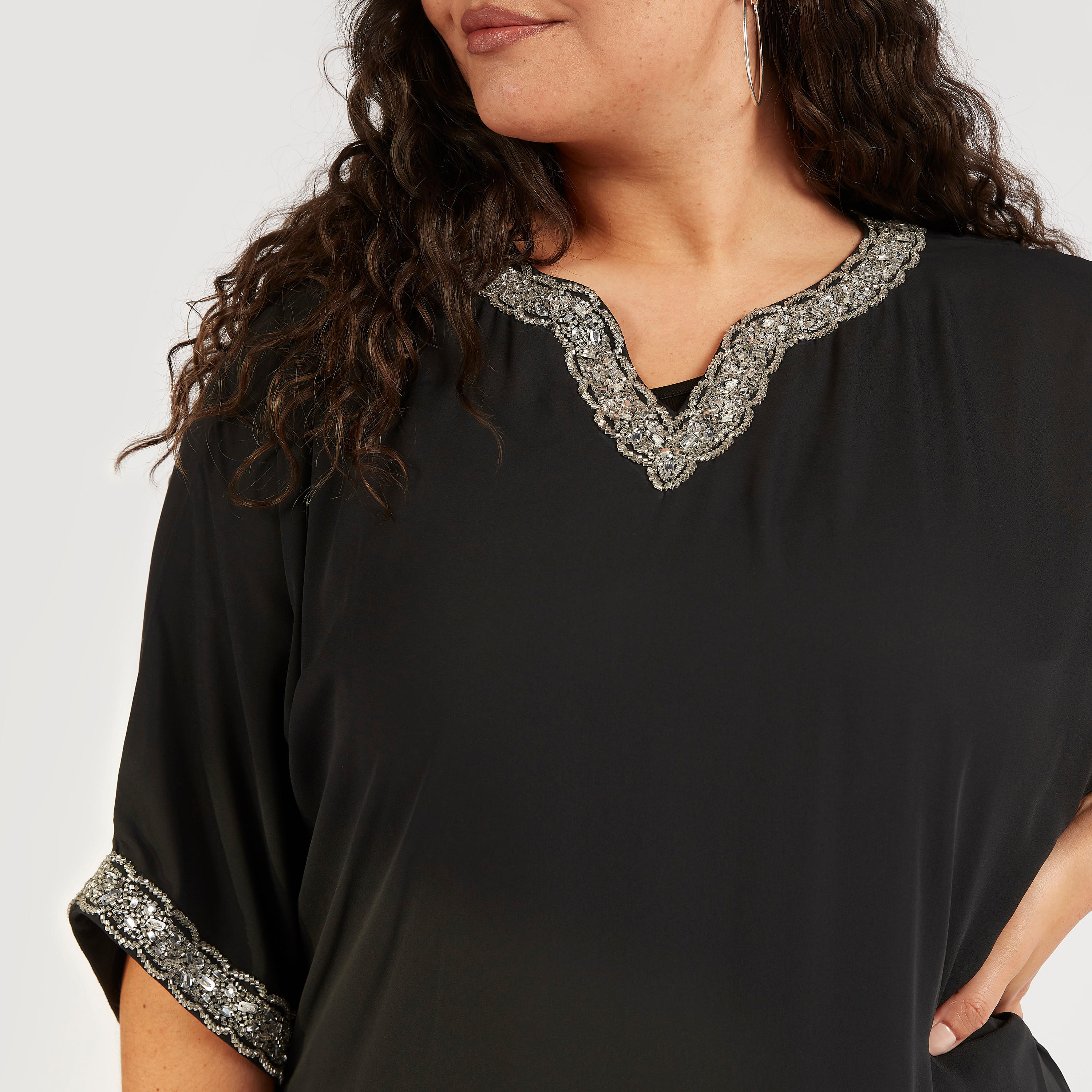 فستان إيه لاين طويل مزيّن بأكمام قصيرة-women-clothing-dresses-image-3