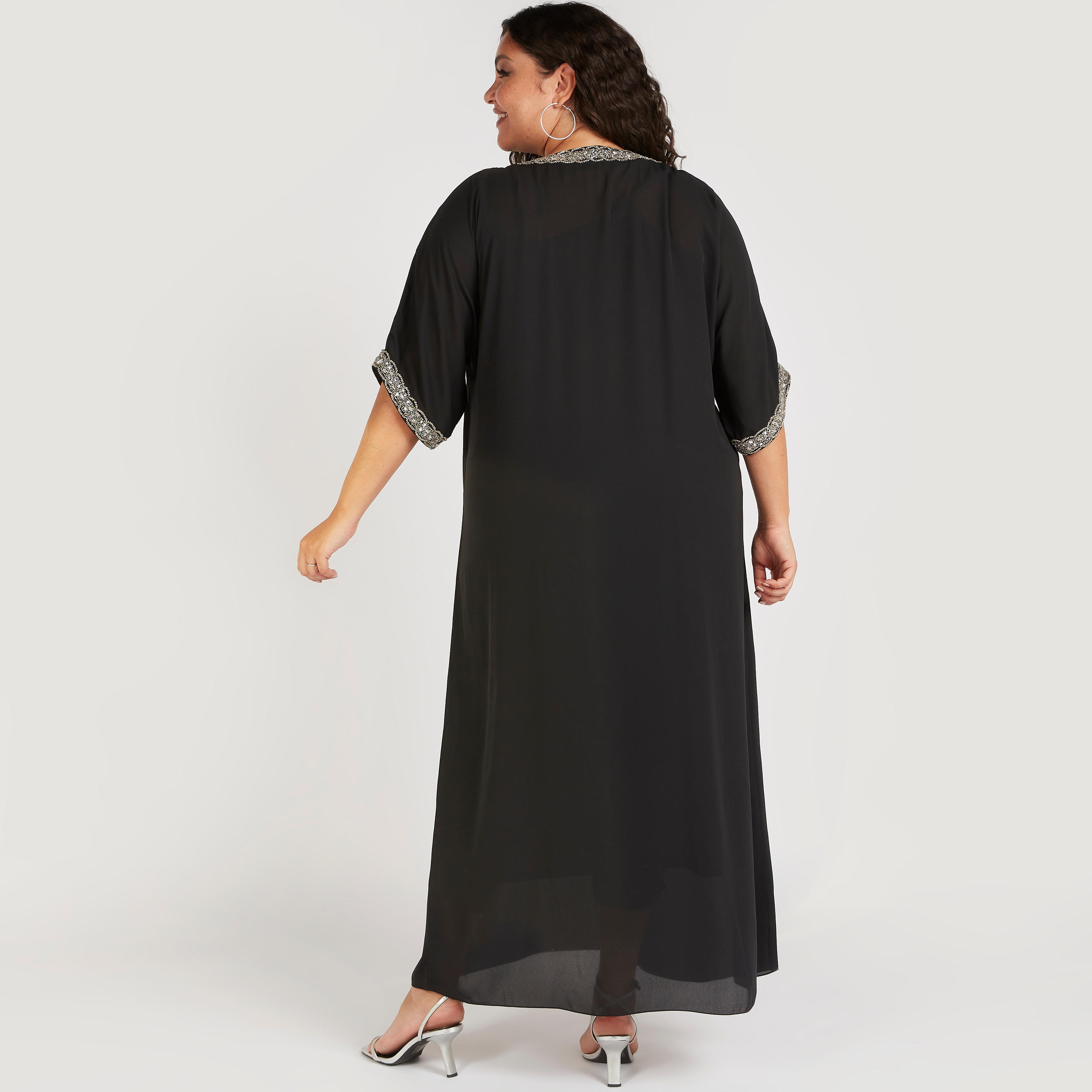فستان إيه لاين طويل مزيّن بأكمام قصيرة-women-clothing-dresses-image-4