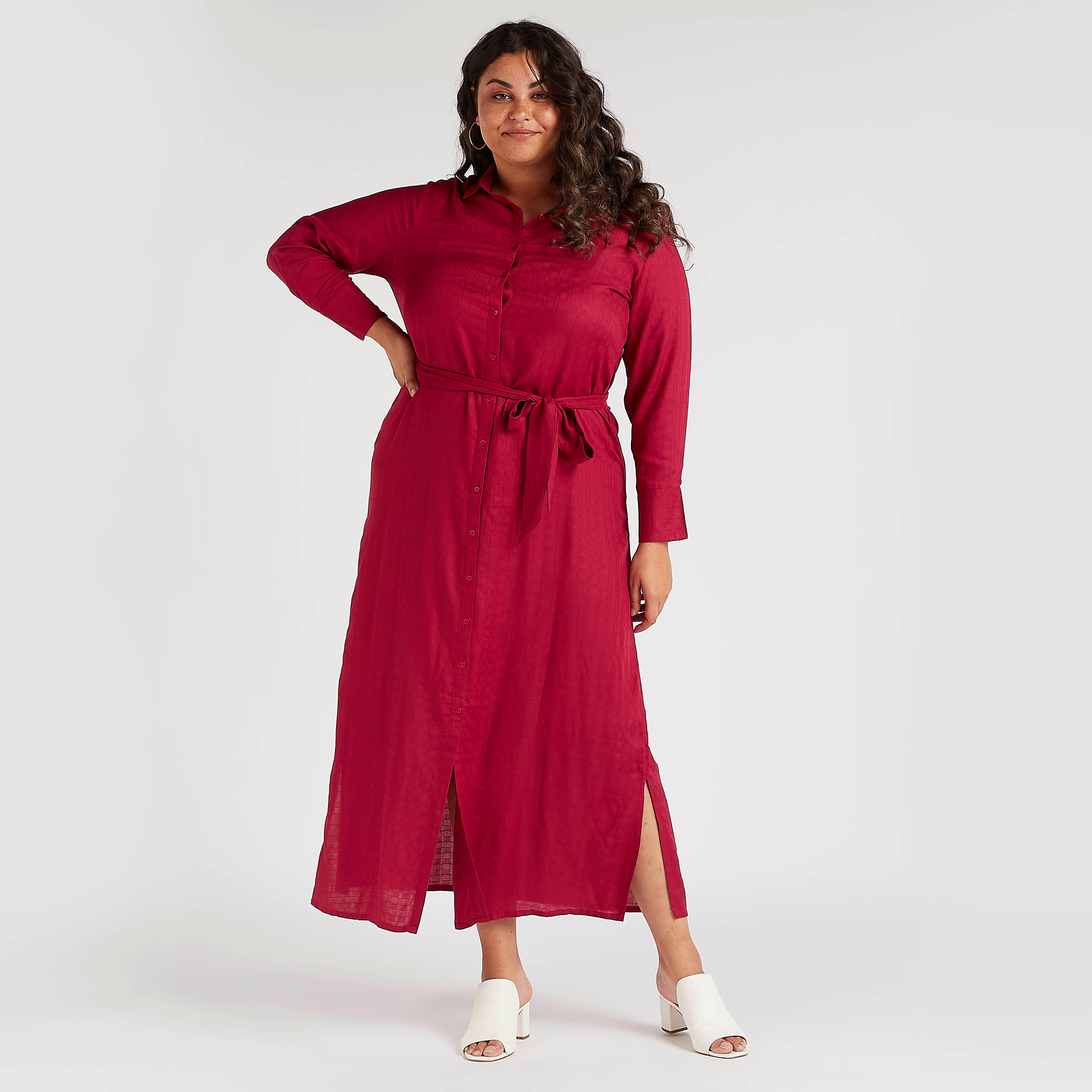 Solid Maxi Shirt Dress with Long Sleeves and Collar-women-clothing-dresses-image-1