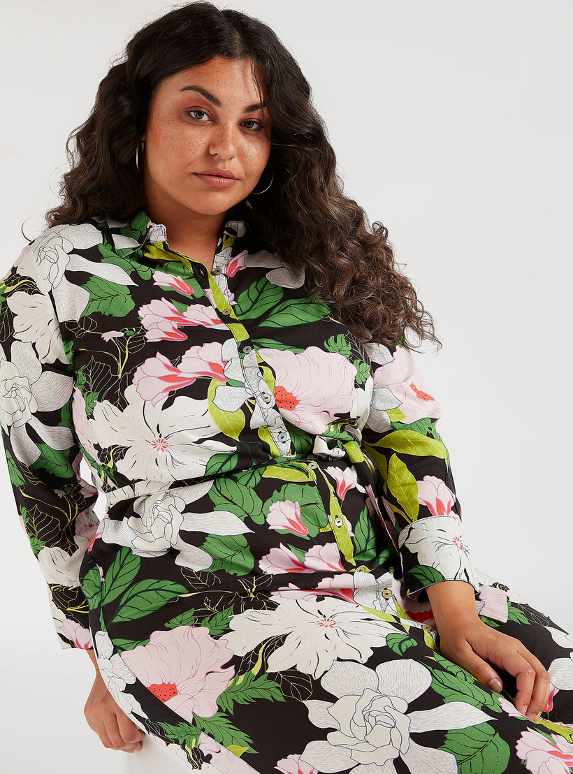 فستان قميص طويل بحزام رباط وطبعات زهرية-women-clothing-dresses-image-1