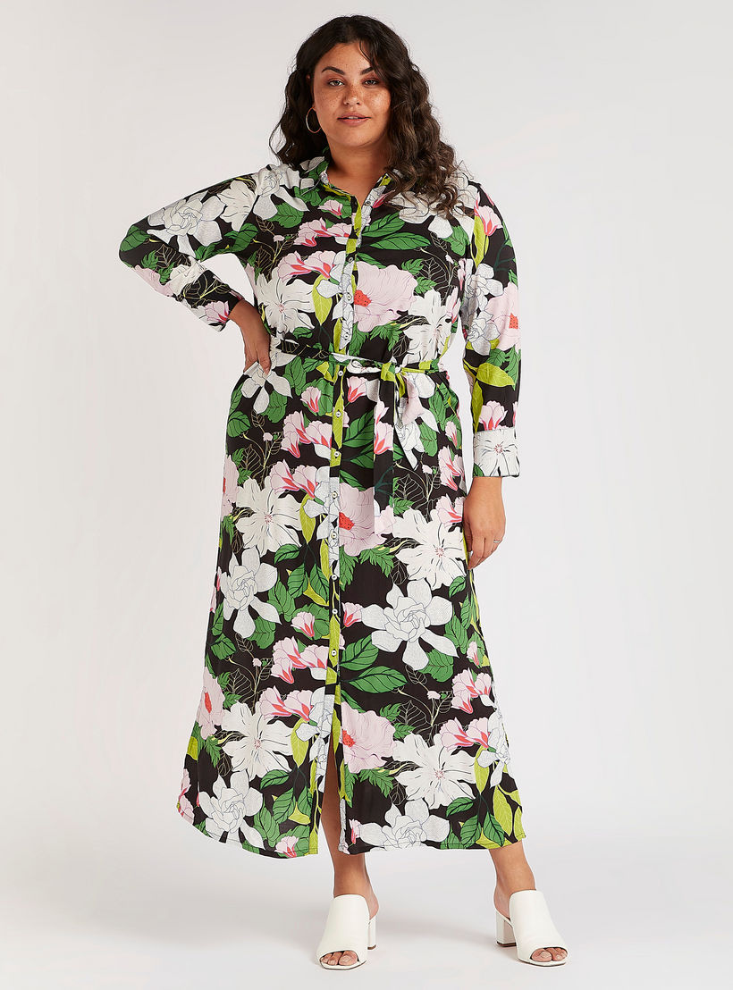 فستان قميص طويل بحزام رباط وطبعات زهرية-women-clothing-dresses-image-2