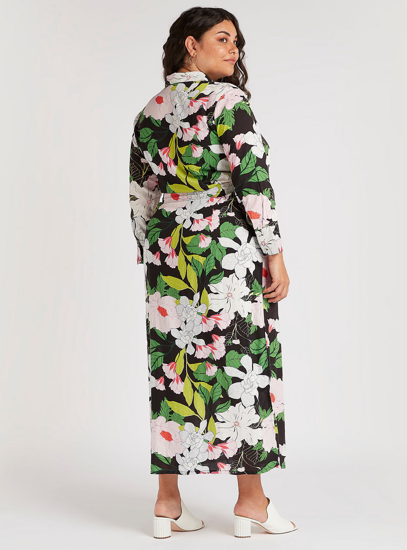 فستان قميص طويل بحزام رباط وطبعات زهرية-women-clothing-dresses-image-4