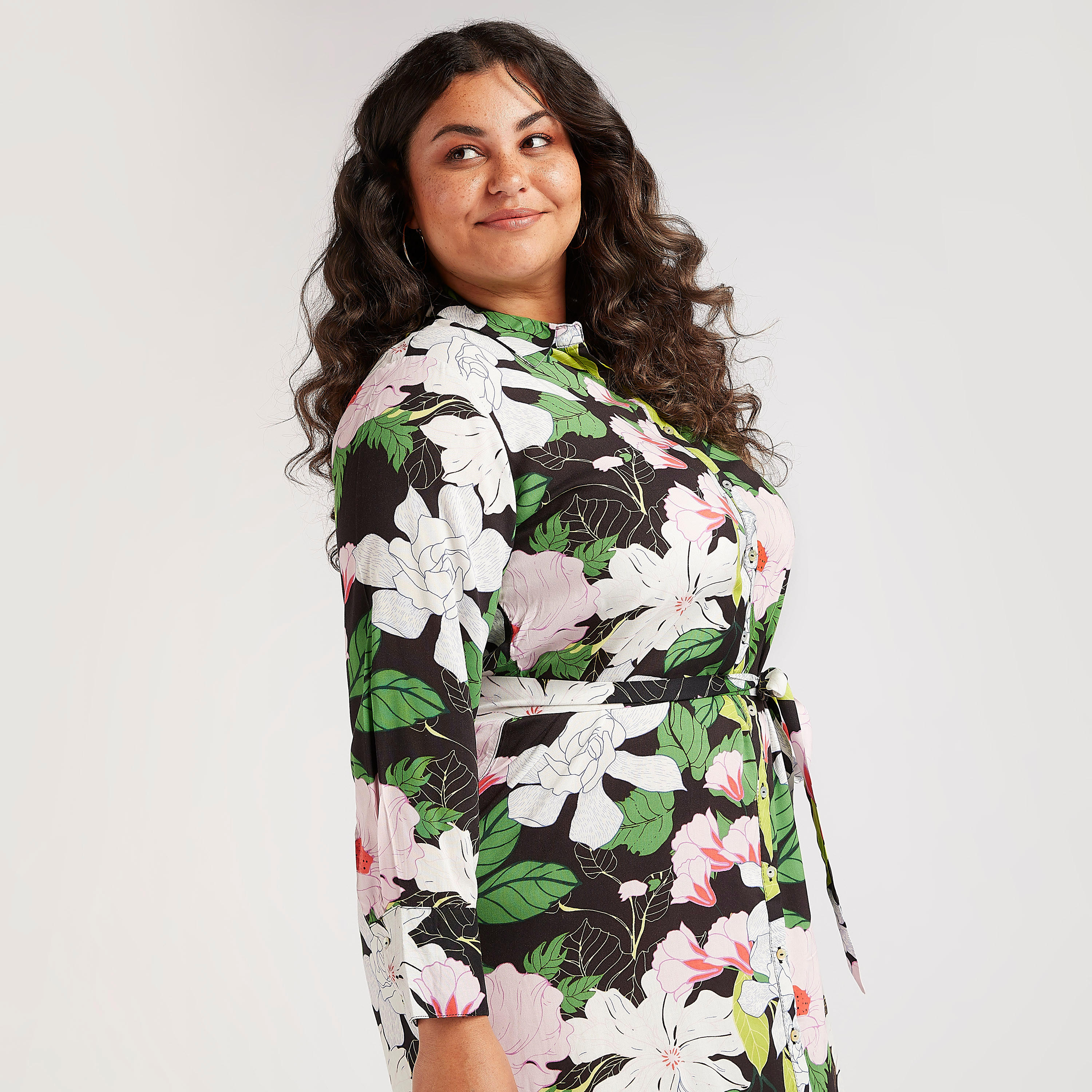 فستان قميص طويل بحزام رباط وطبعات زهرية-women-clothing-dresses-image-5