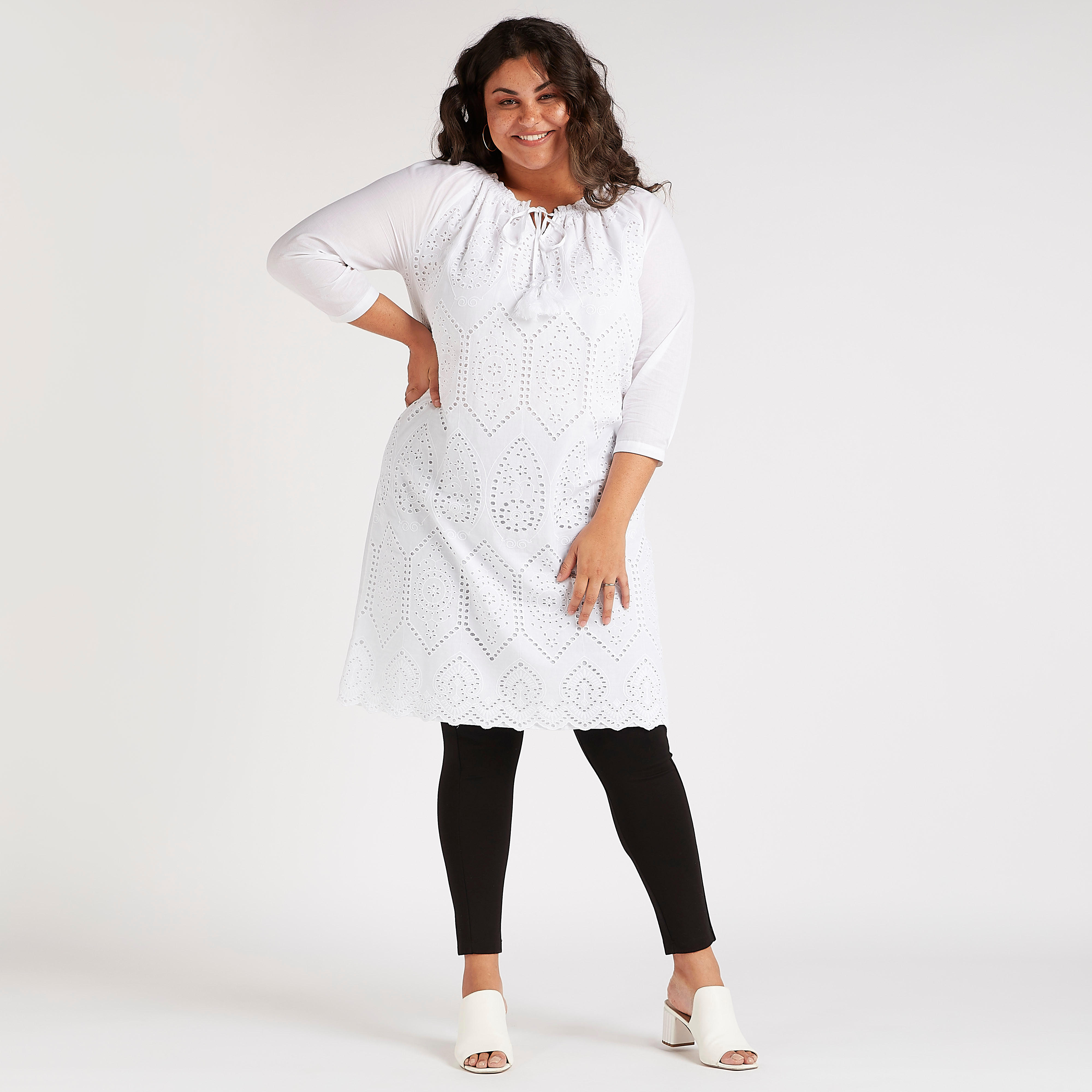Embroidered Tunic with Neck Tie-Ups and 3/4 Sleeves-women-clothing-shirtsandblouses-blouses-image-2