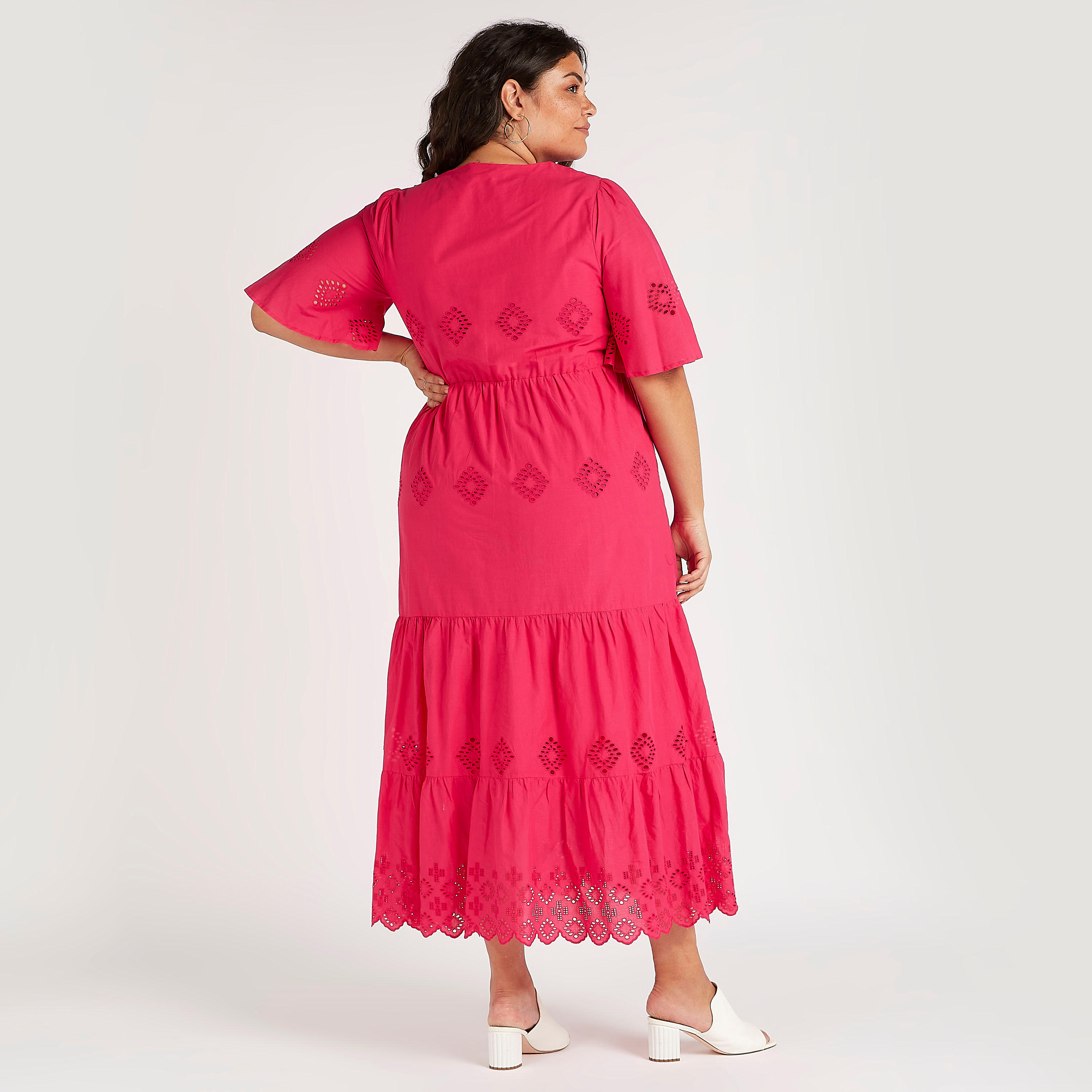 فستان طويل إيه لاين مطرز بياقة رباط وأكمام قصيرة-women-clothing-dresses-image-4